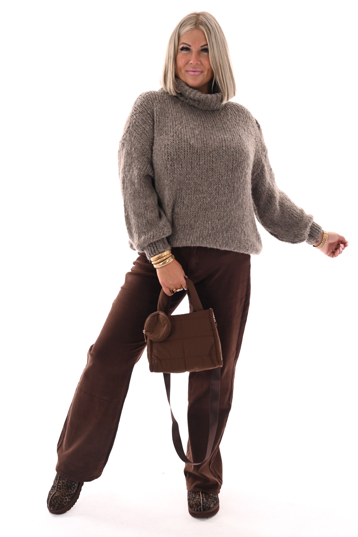 Mini puffer tas bruin