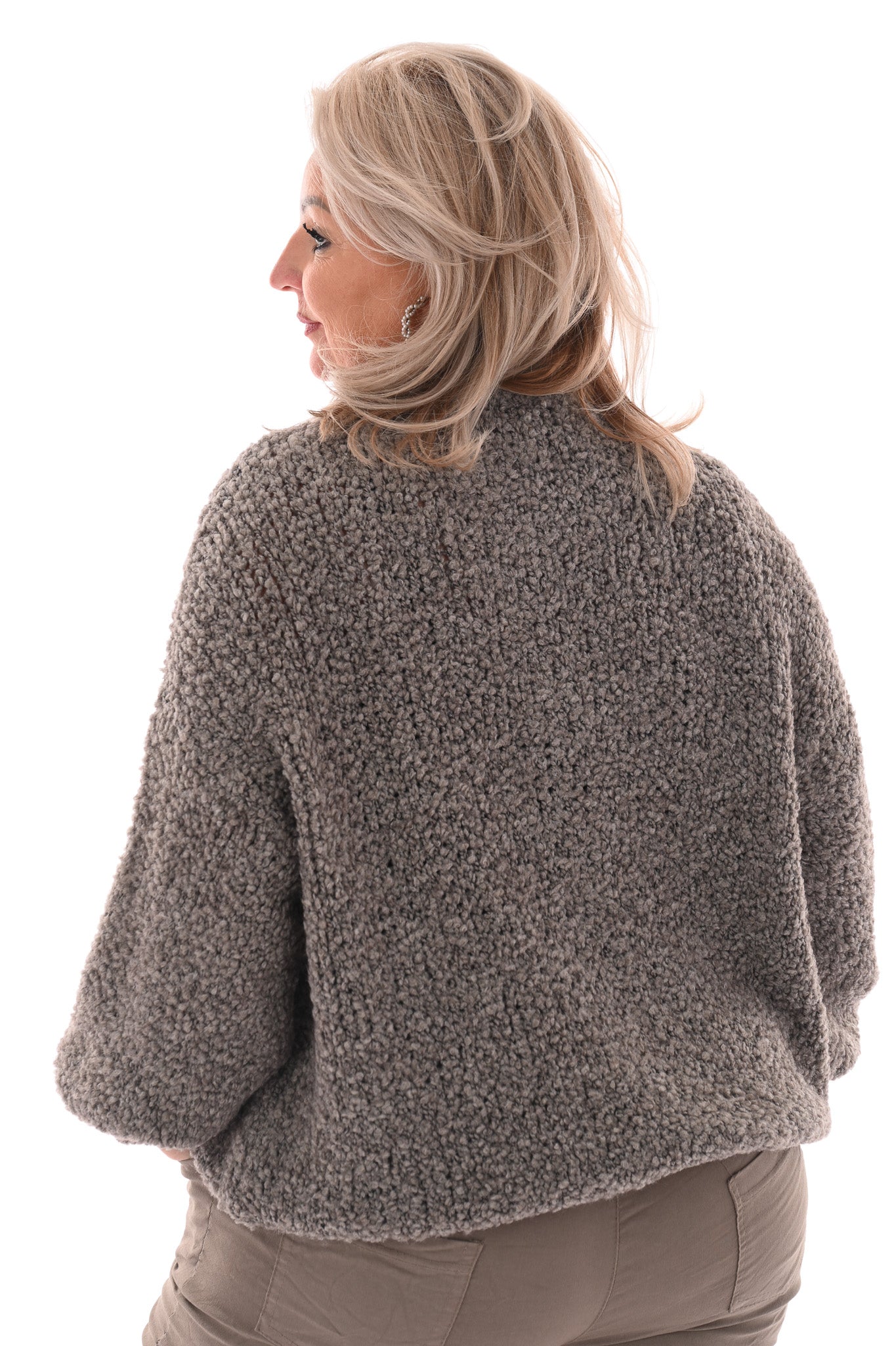 Boucle vest grote knopen taupe