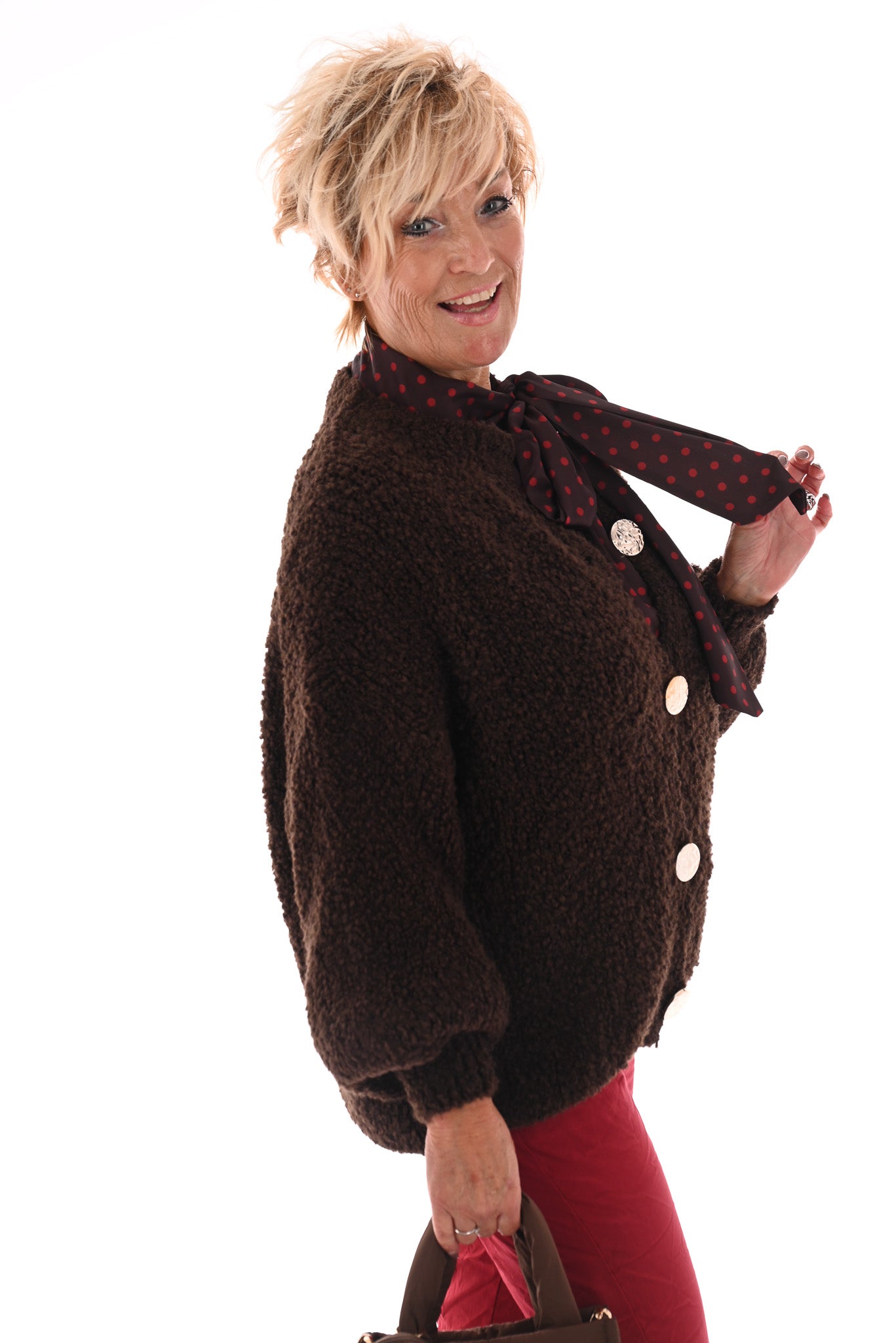 Boucle vest grote knopen donkerbruin