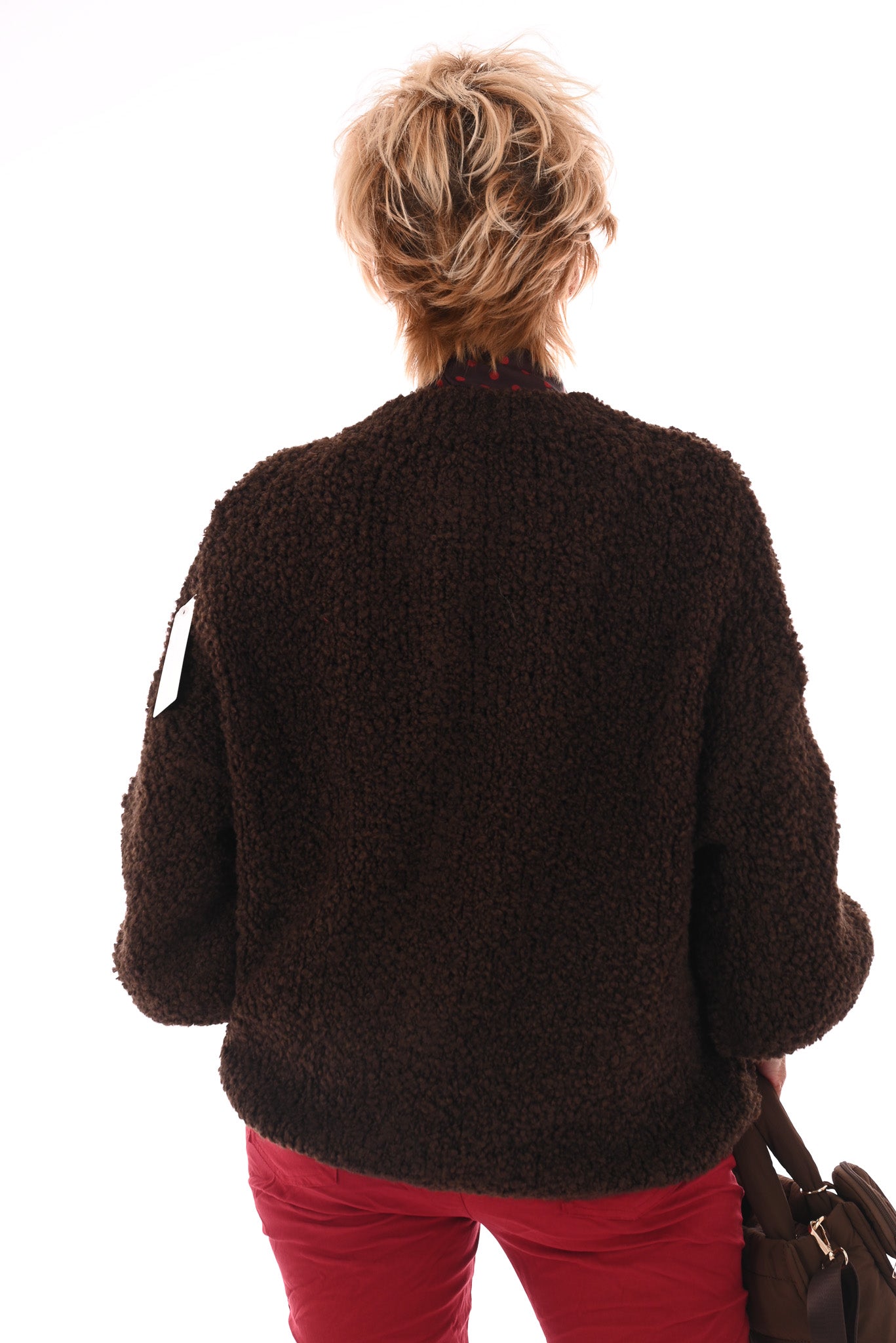 Boucle vest grote knopen donkerbruin