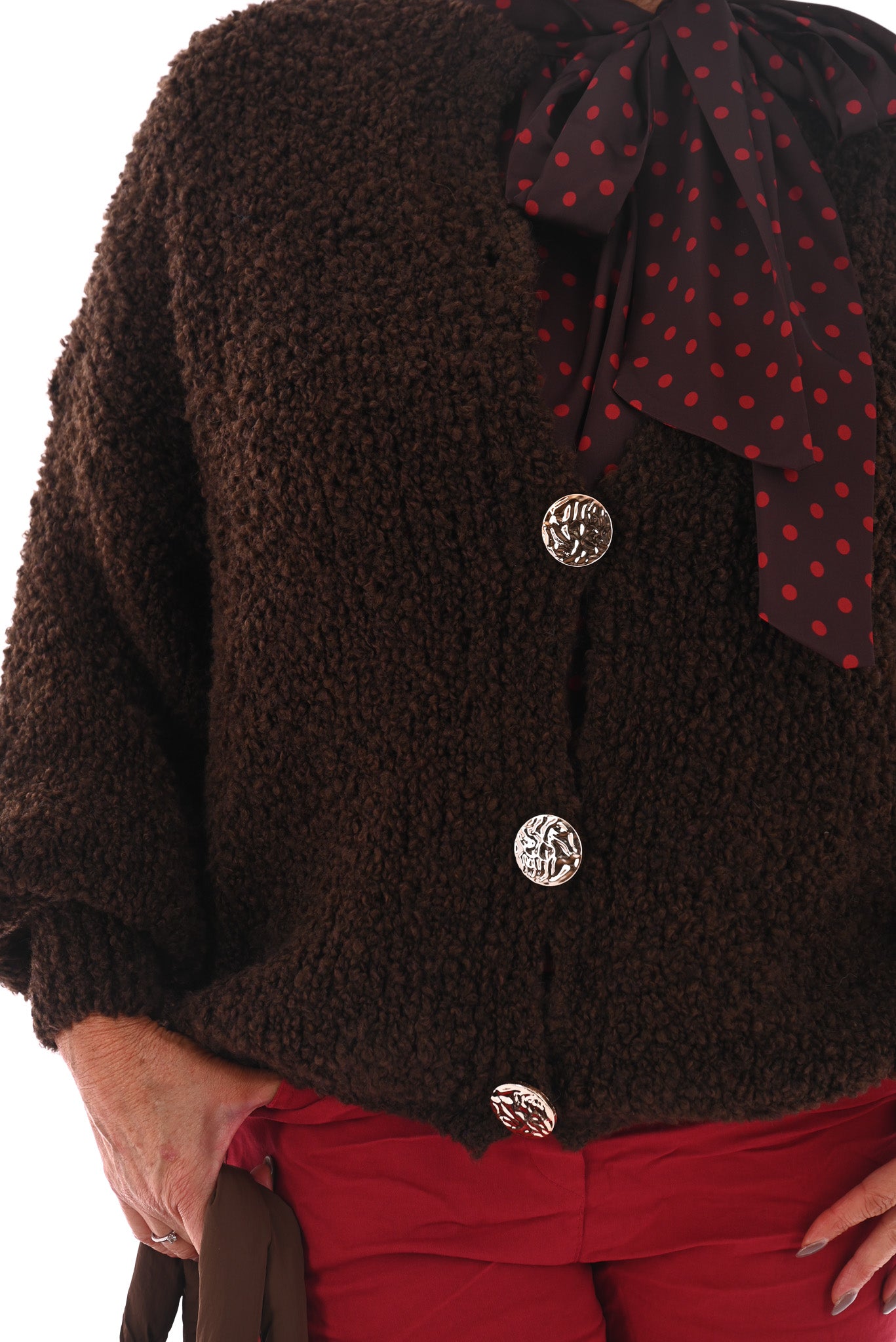 Boucle vest grote knopen donkerbruin