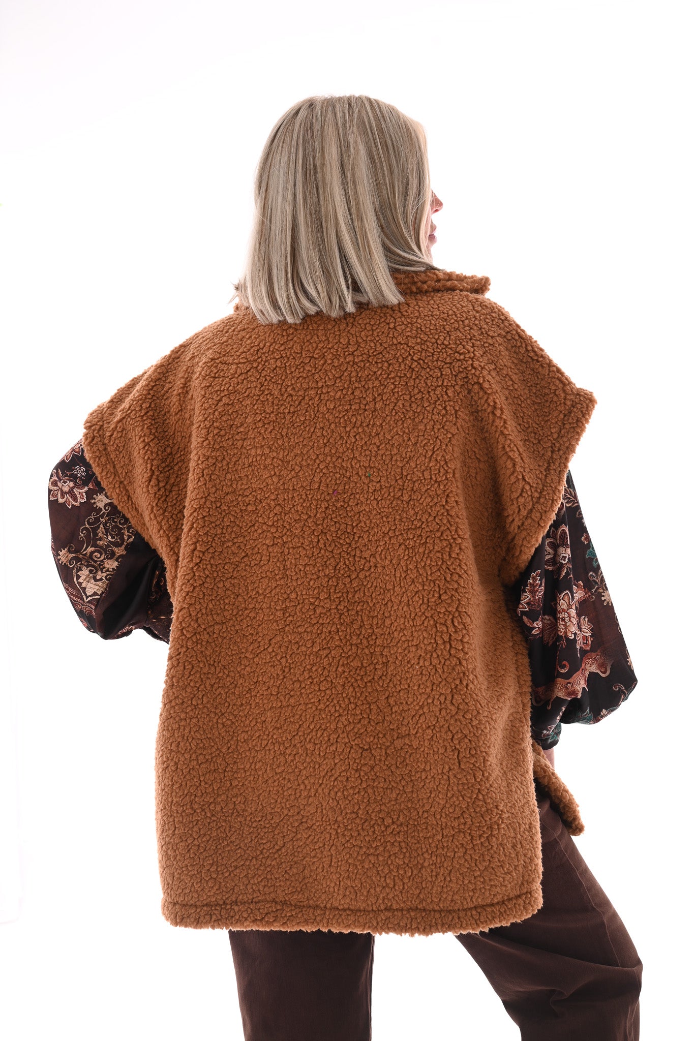 Lange teddy gilet camel