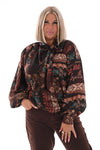 Silky blouse met strik paisley donkerbruin