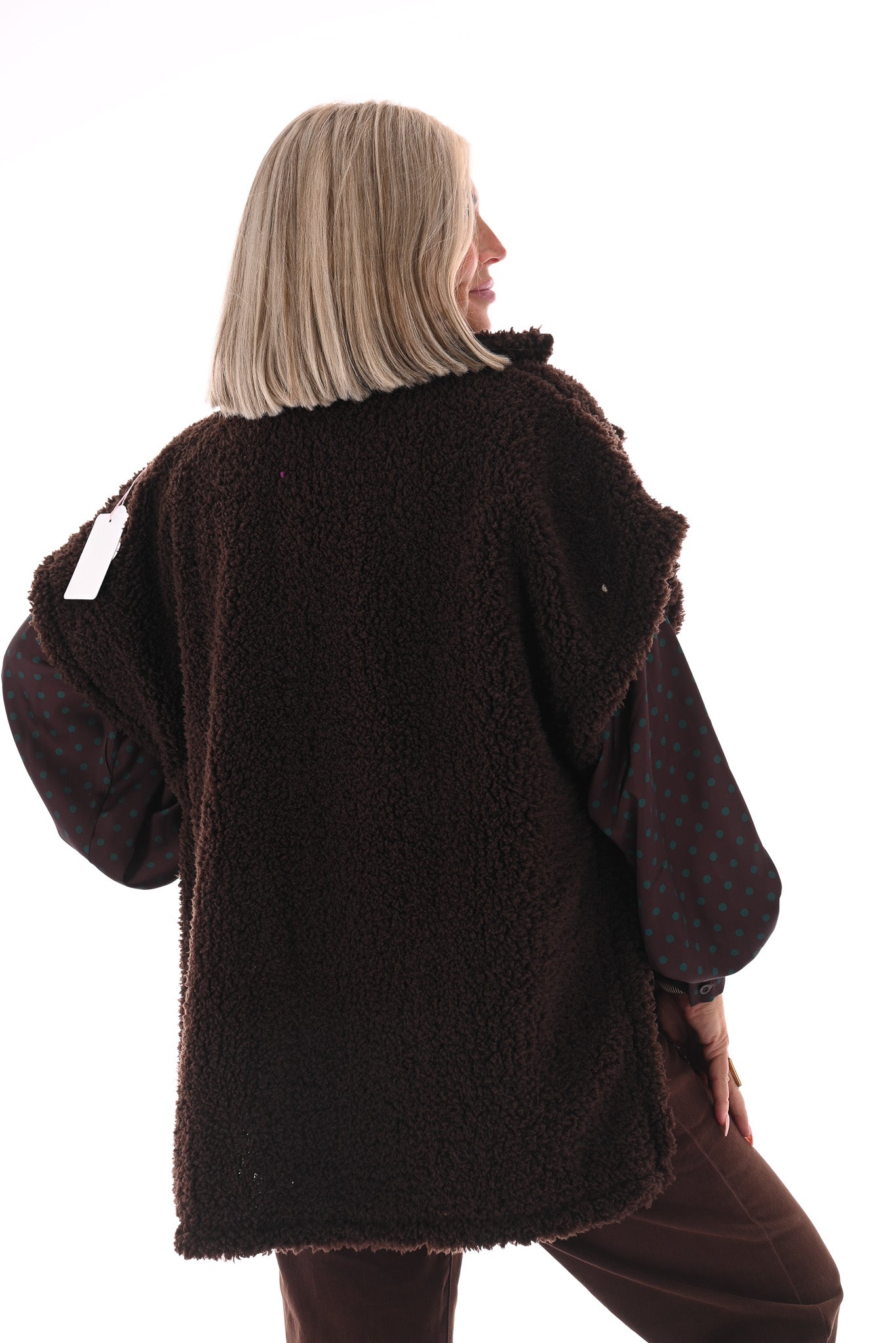 Lange teddy gilet donkerbruin