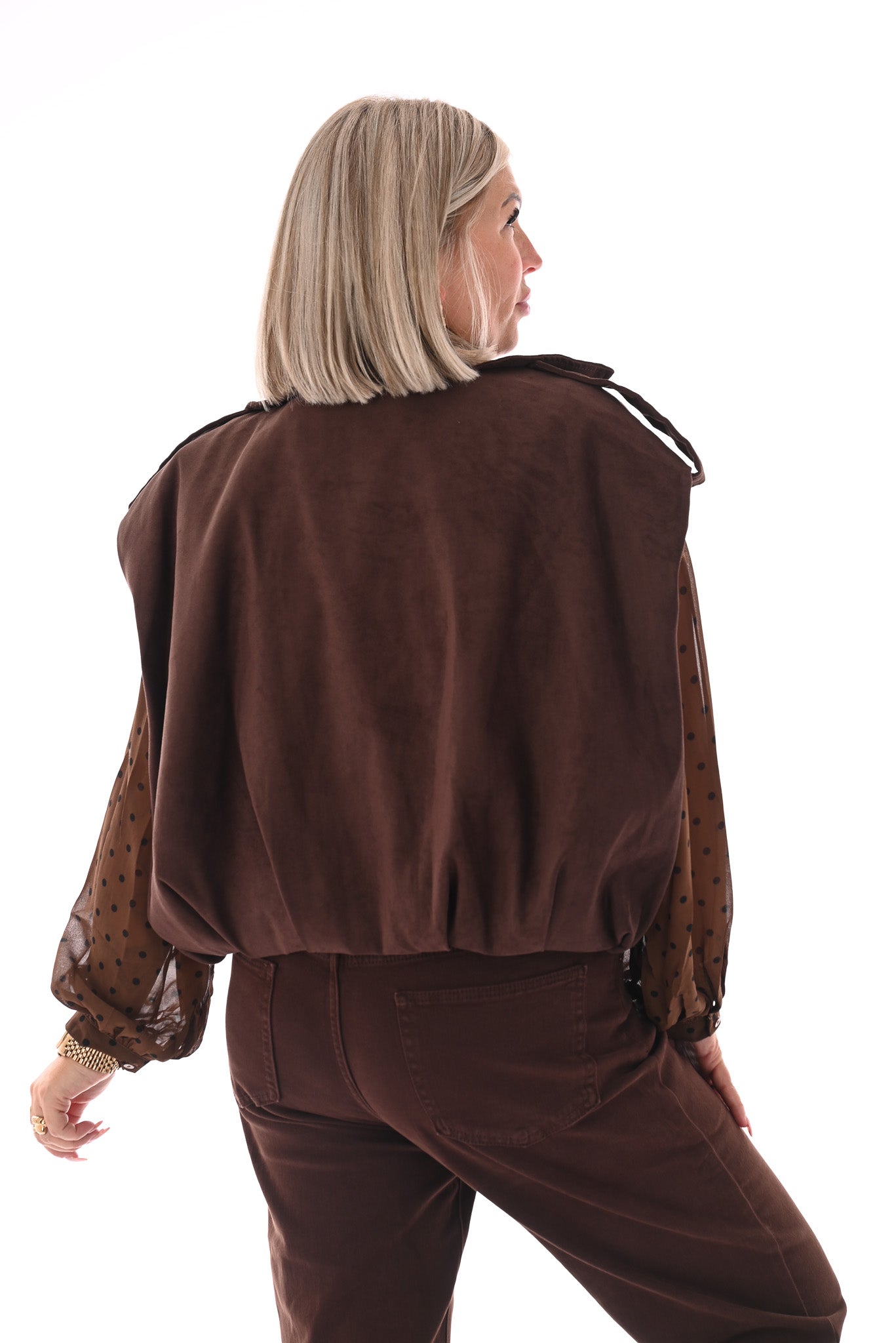 Suedelook gilet donkerbruin