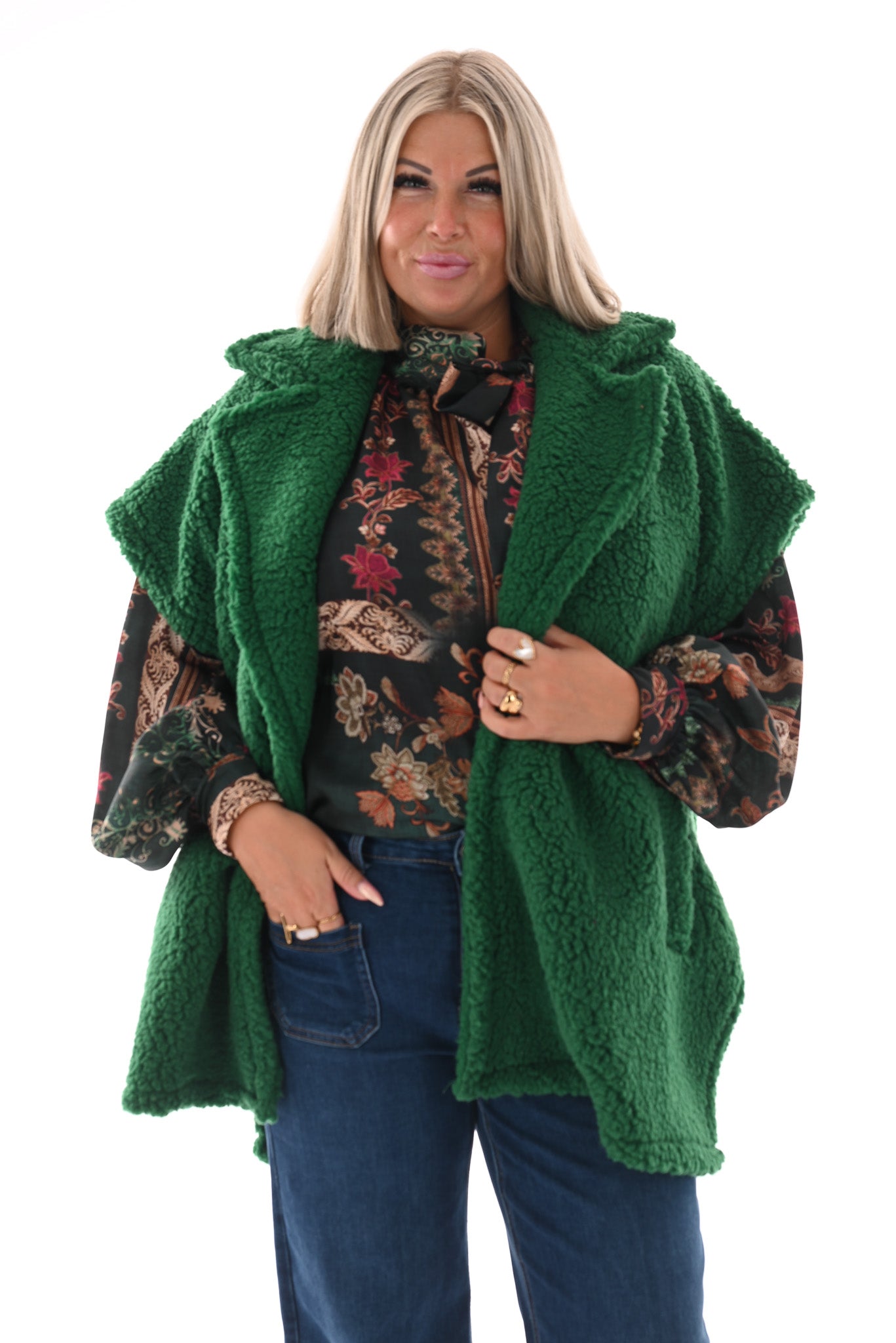 Lange teddy gilet groen