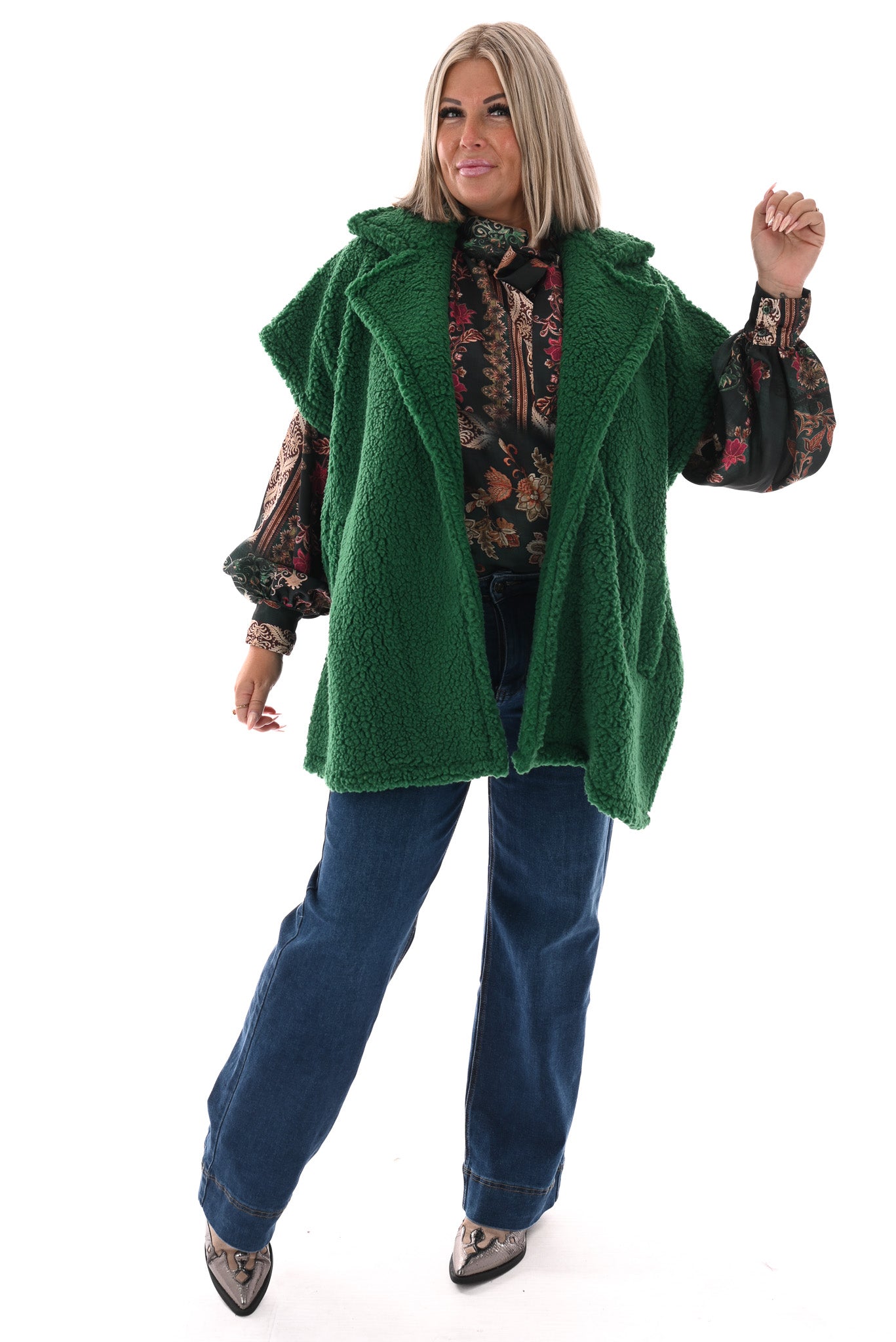 Lange teddy gilet groen