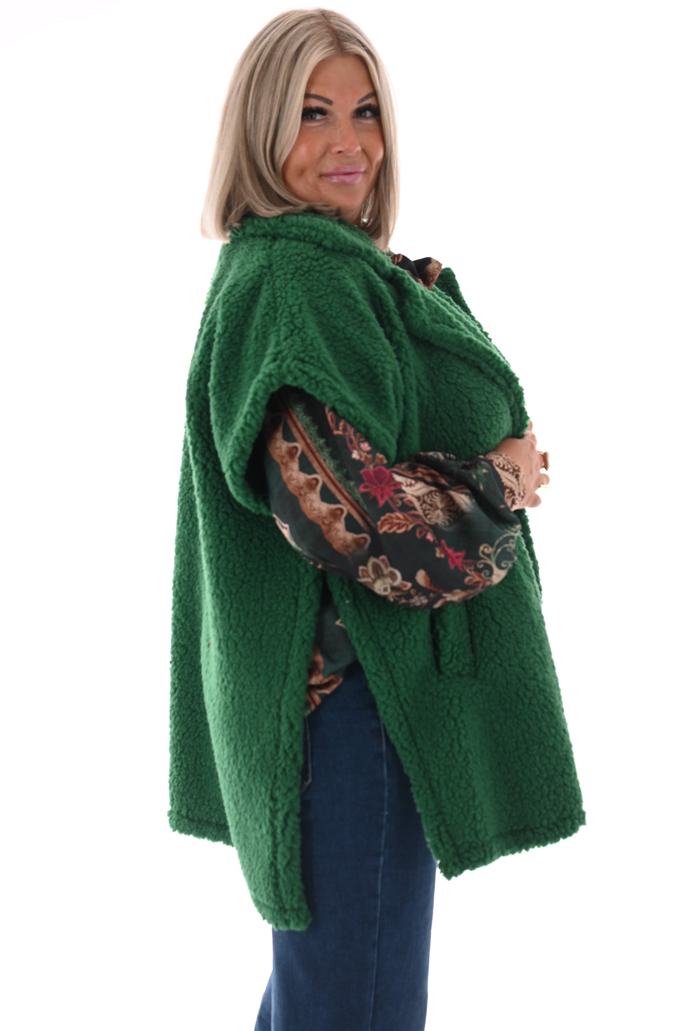 Lange teddy gilet groen