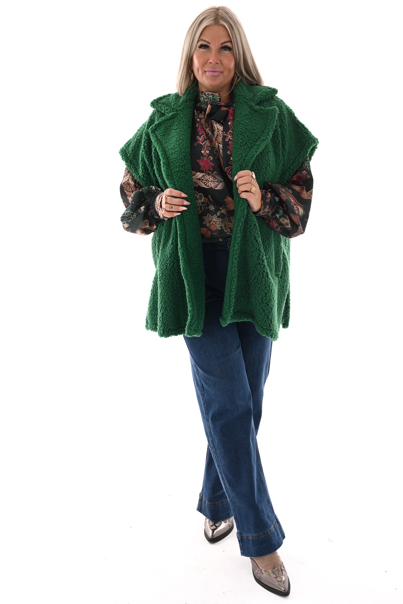 Silky blouse met strik paisley donkergroen