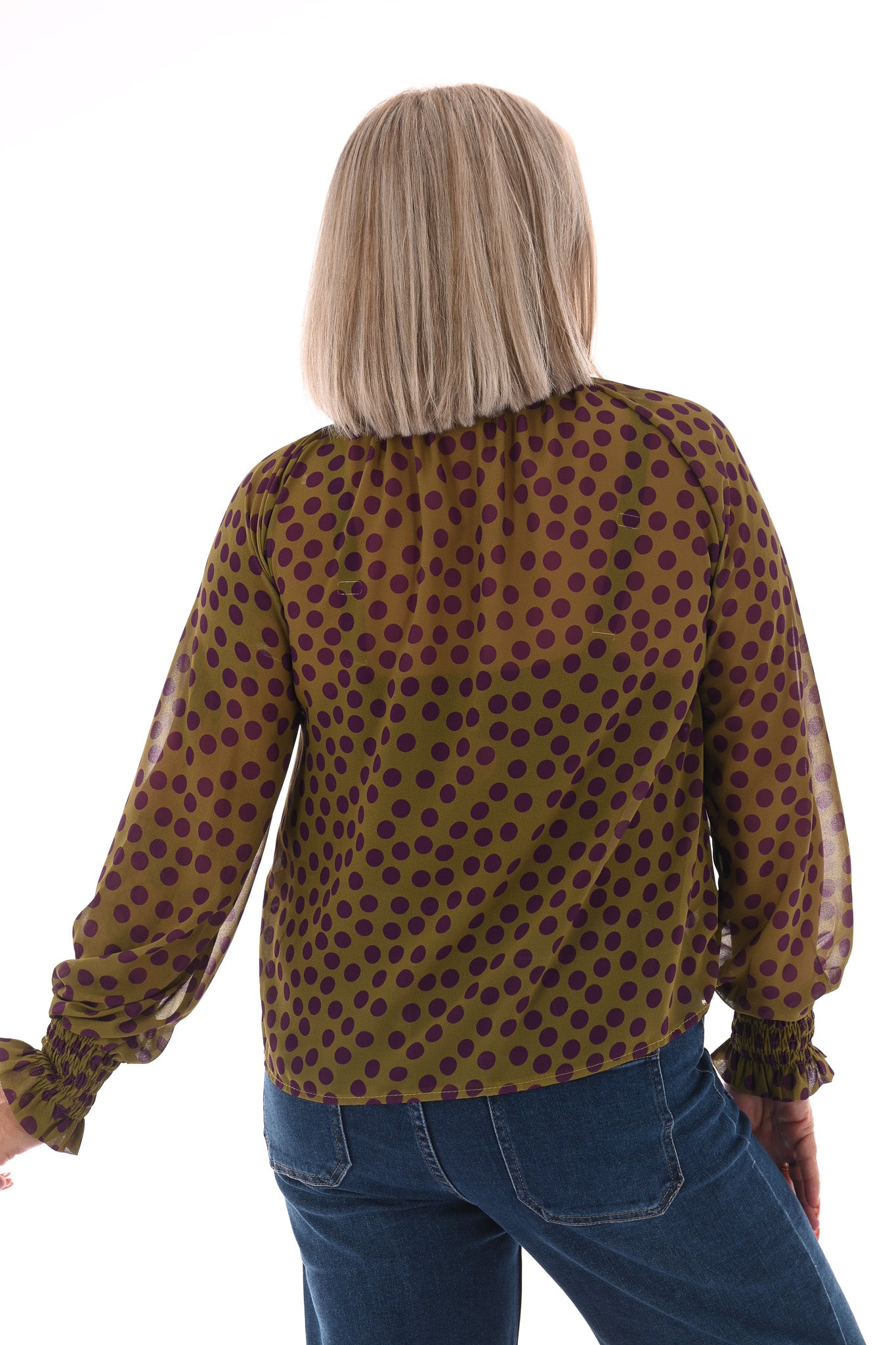 Top smock kraag dots groen/paars