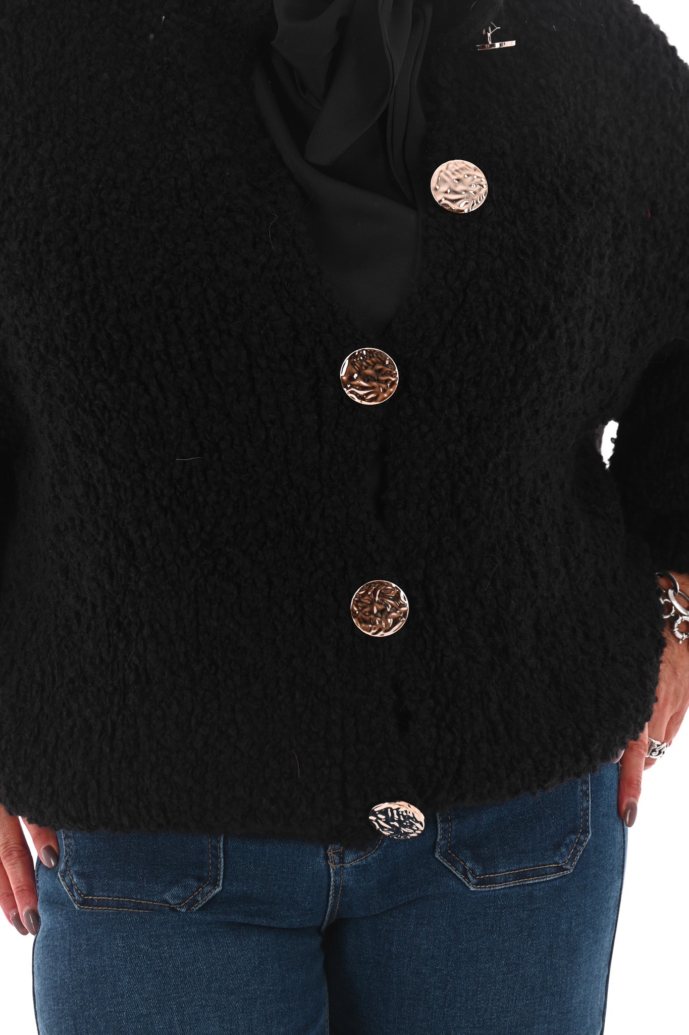 Boucle vest grote knopen zwart