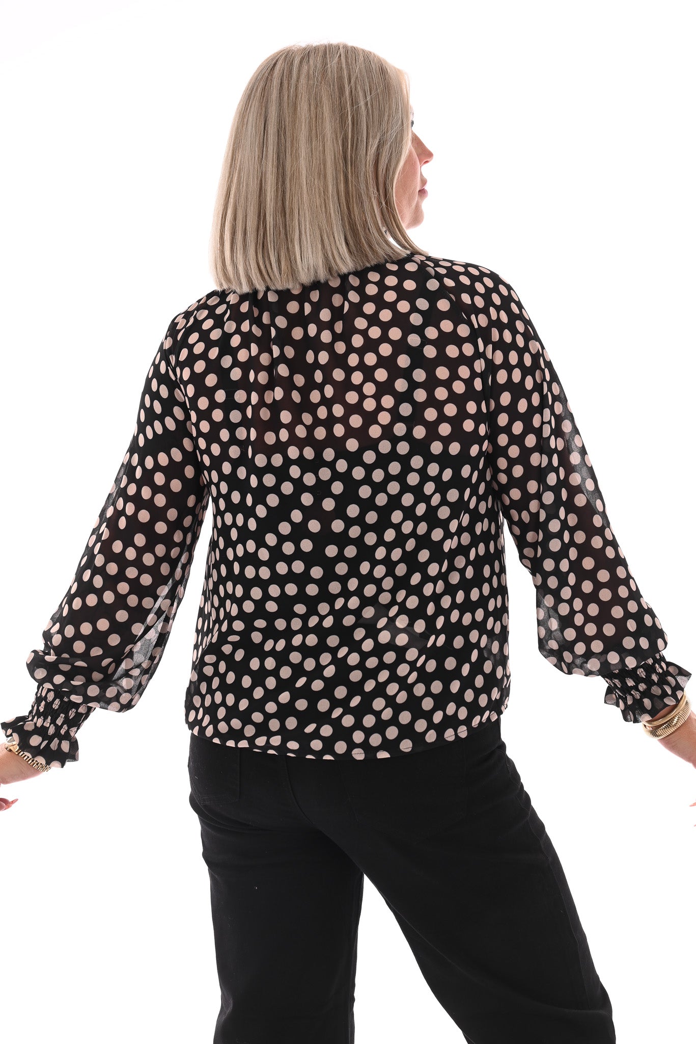 Top smock kraag dots zwart/wit