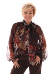 Blouse met strik bloemen donkerbruin
