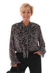 Doorknoop blouse roezels met trompetmouwen zwart