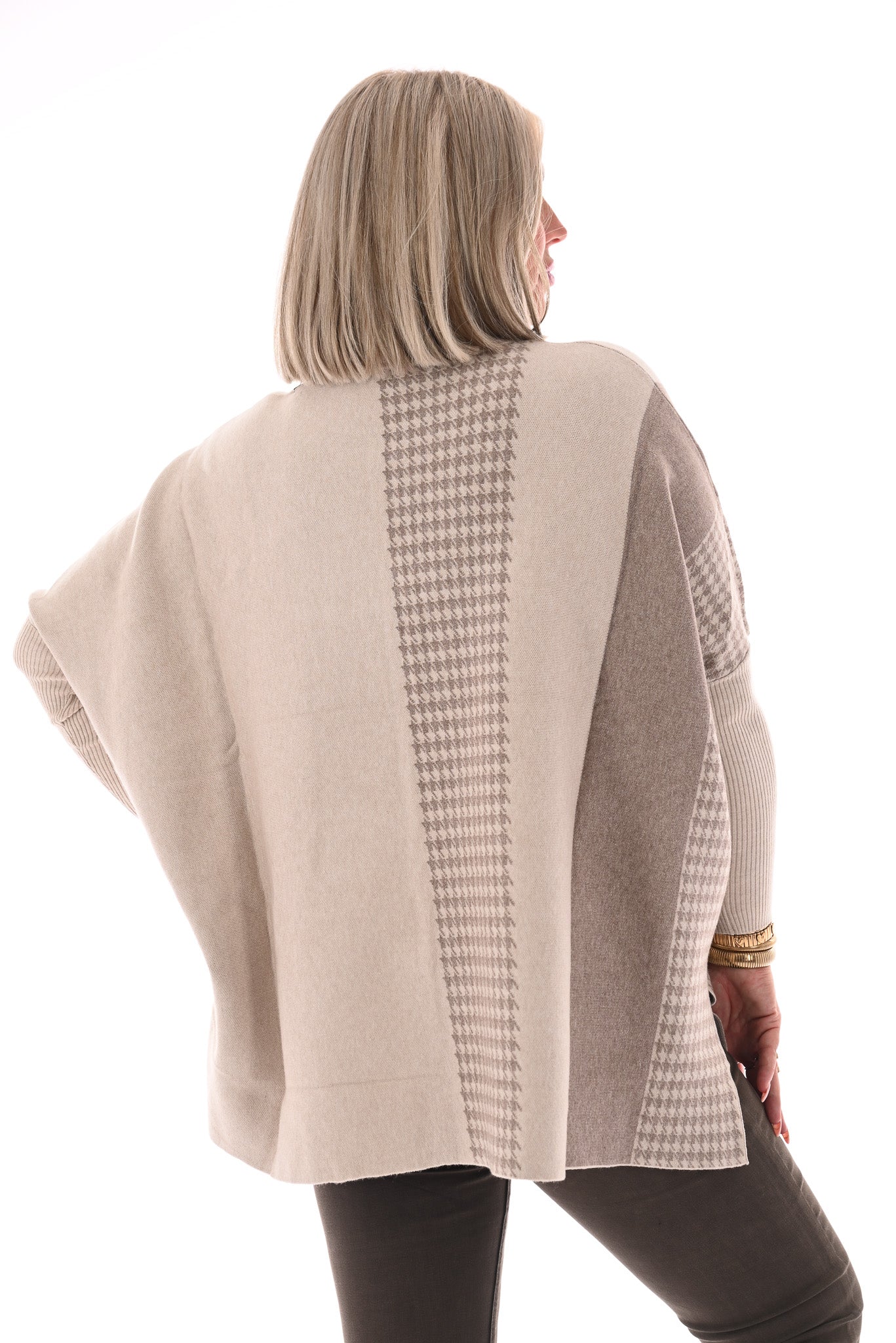 Trui print half pied-de-poule beige/taupe