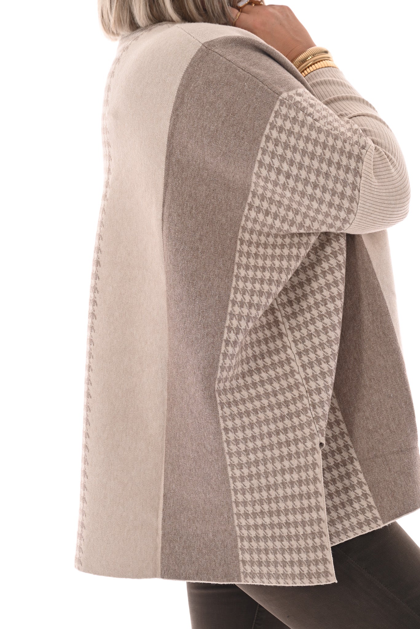 Trui print half pied-de-poule beige/taupe