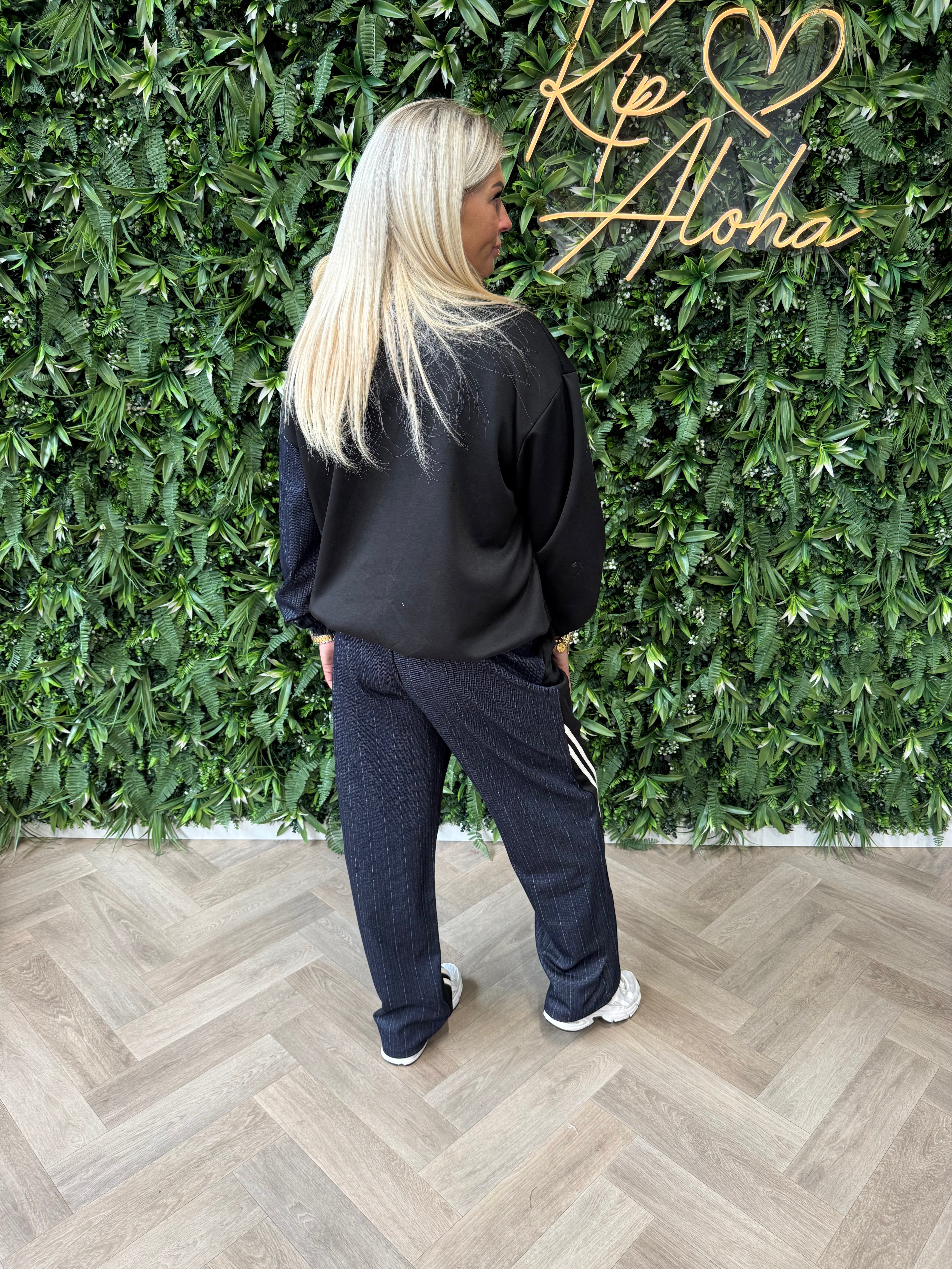 Tweedelig joggingspak met jeans details zwart