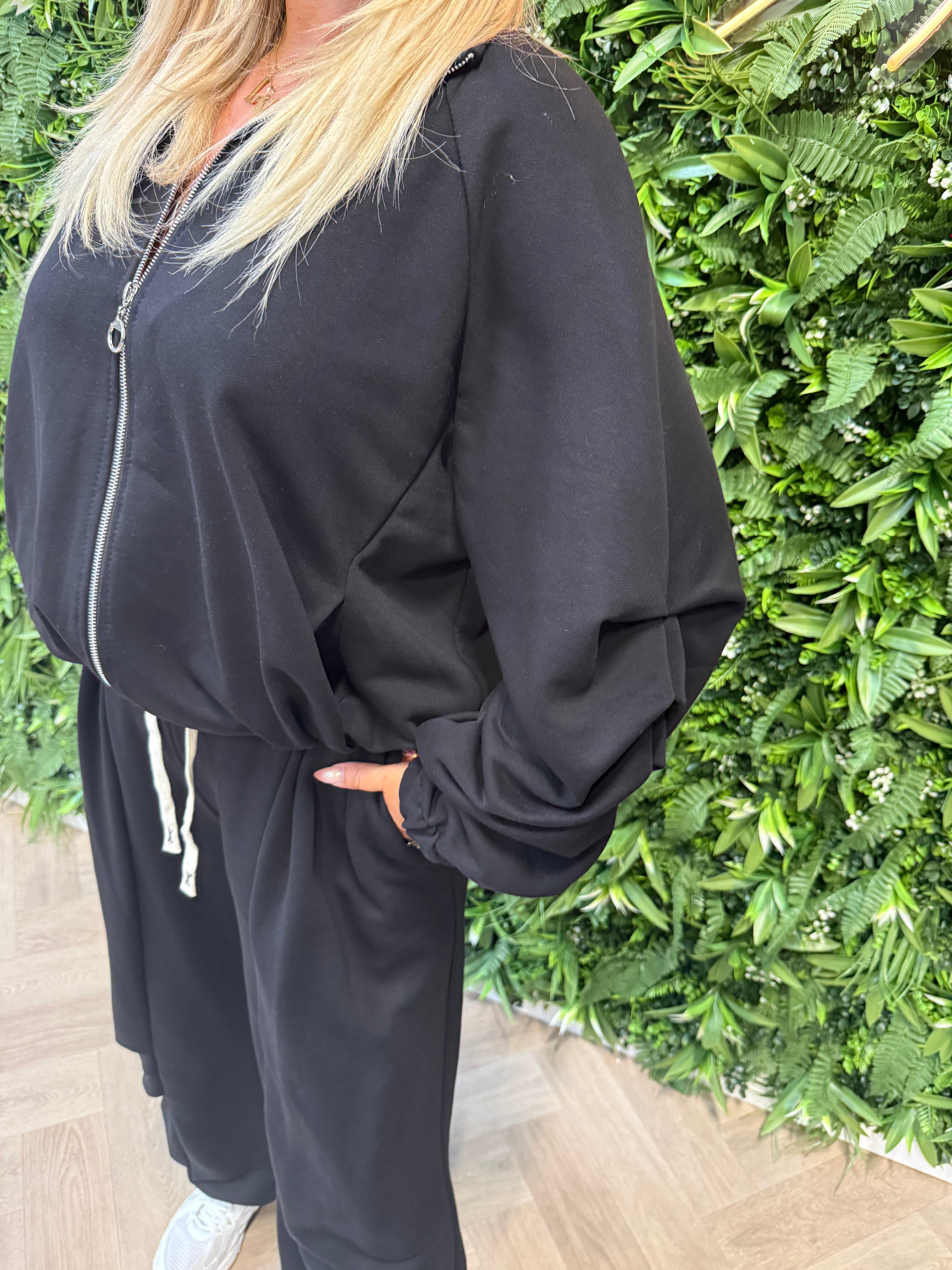 Tweedelig vest set gedrapeerde mouwen zwart