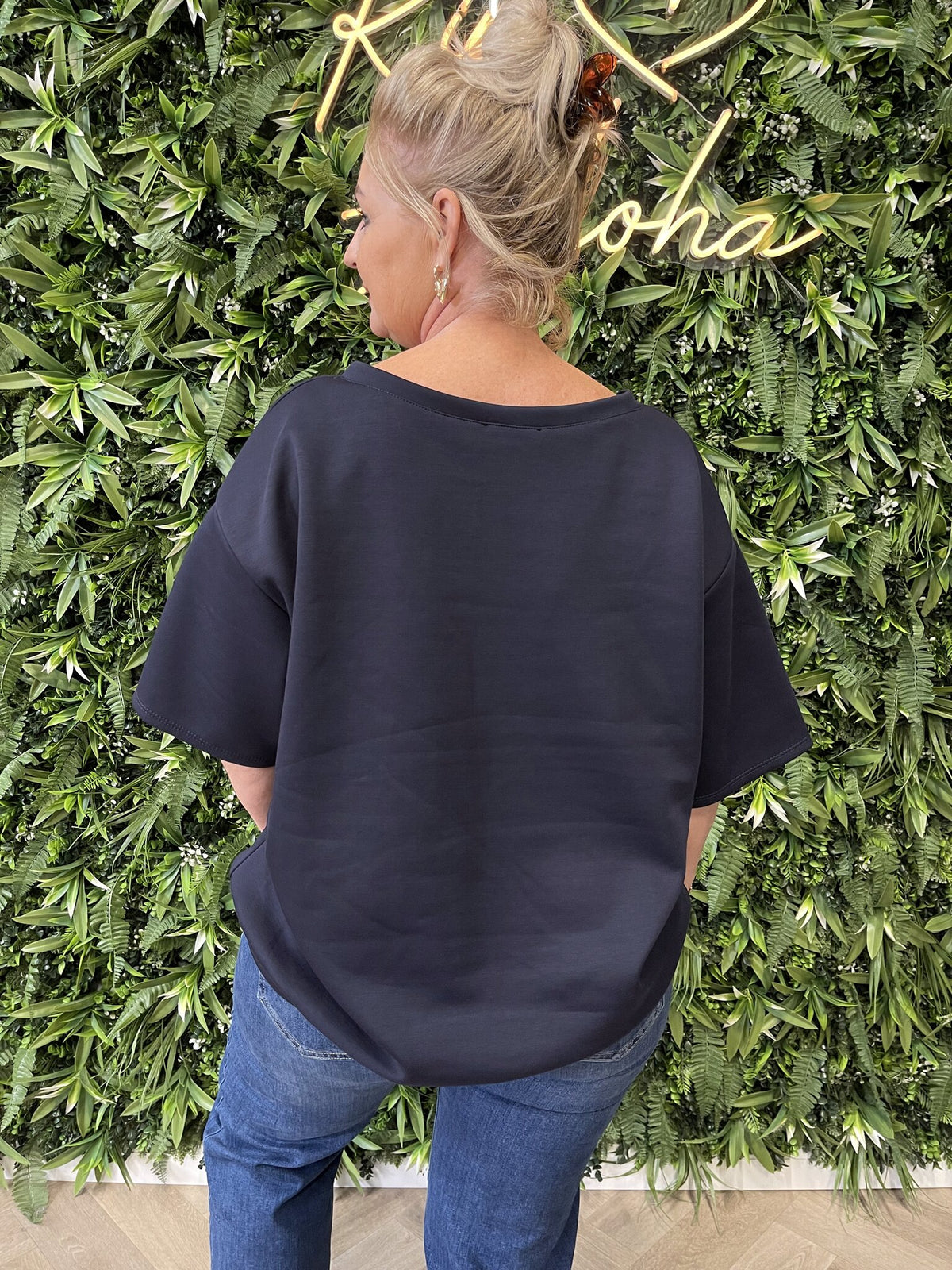 Sweater korte mouwen v-hals marineblauw