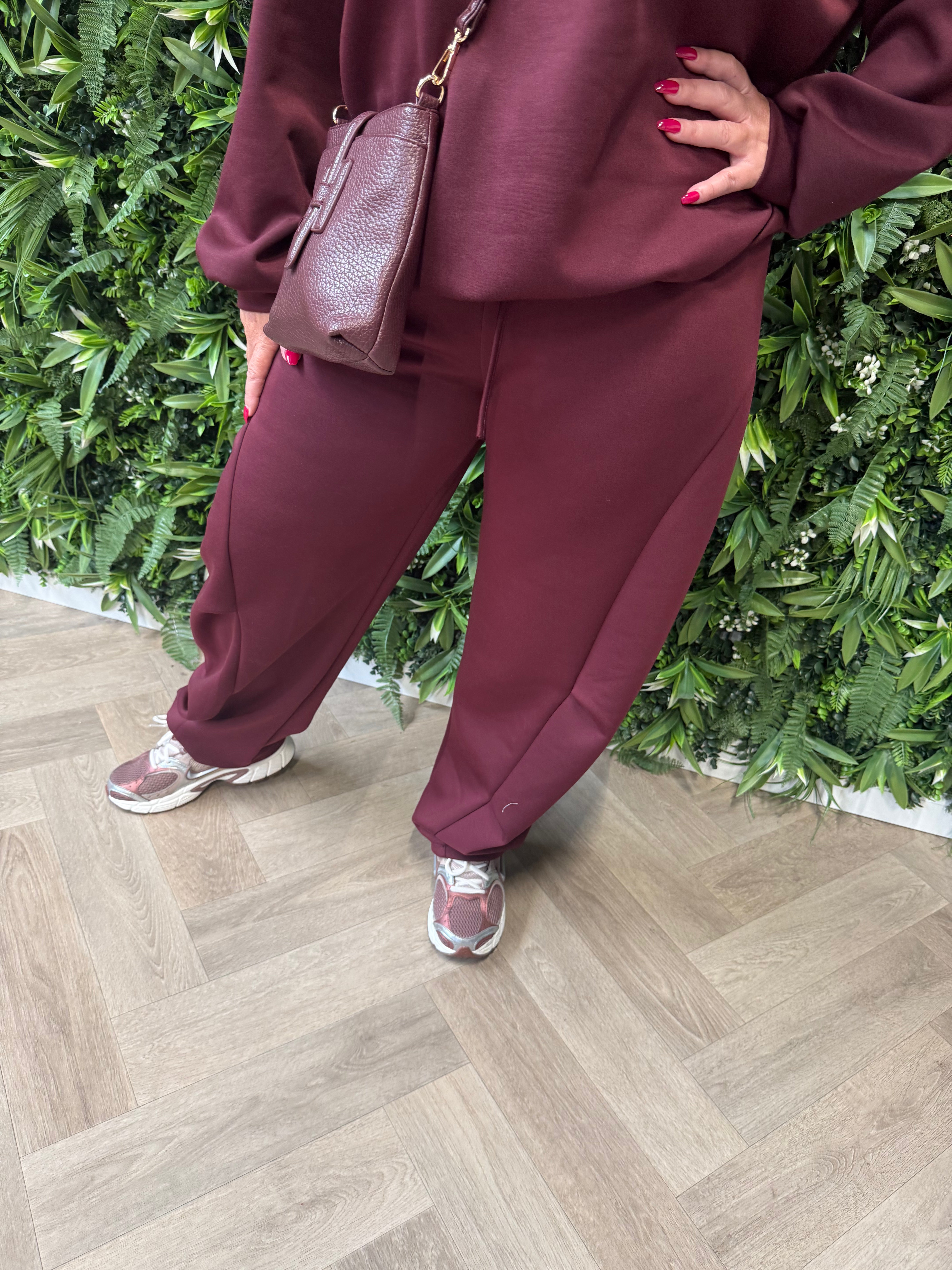 Joggingspak met brede hals uni bordeaux
