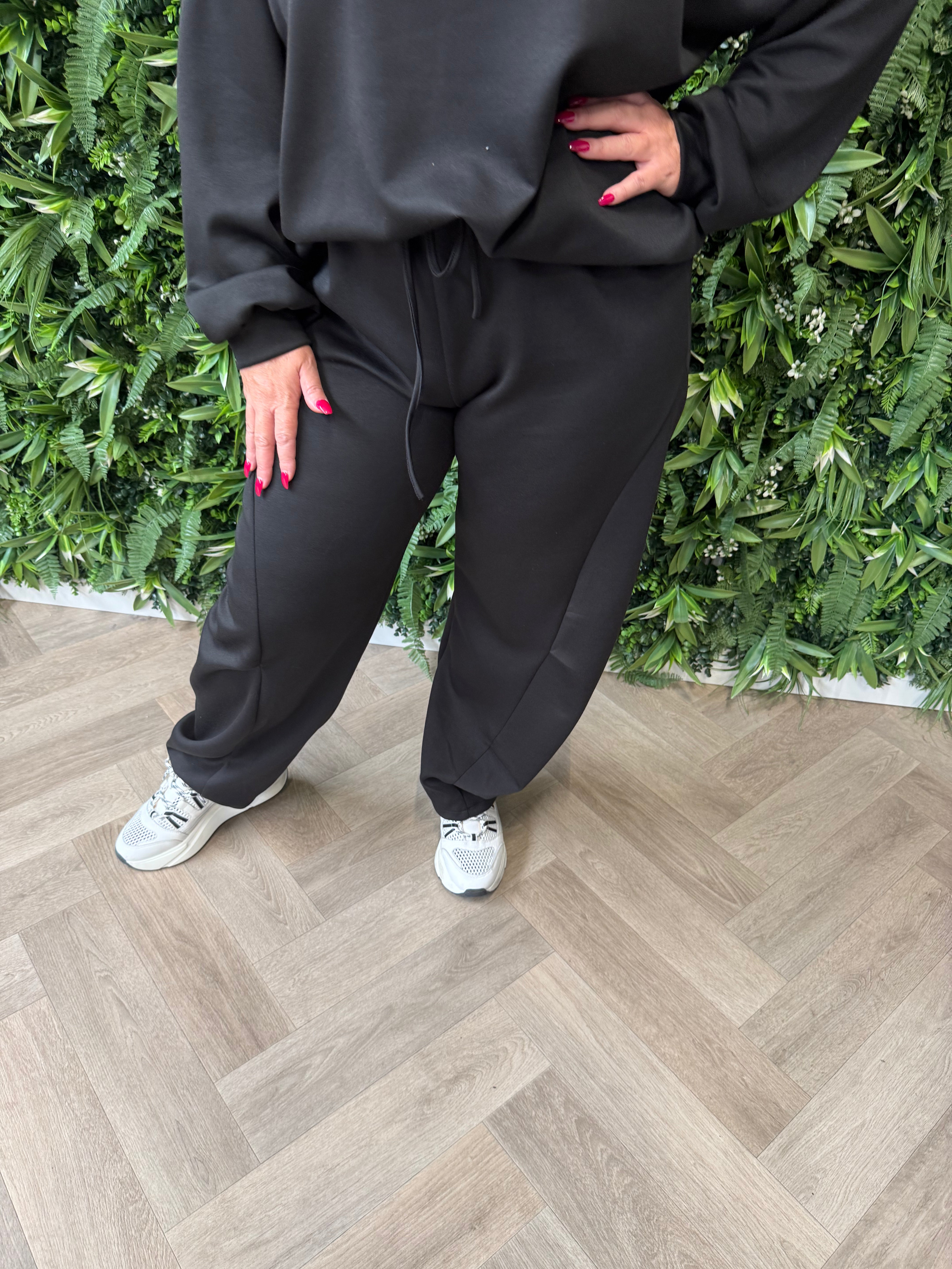 Joggingspak met brede hals uni zwart