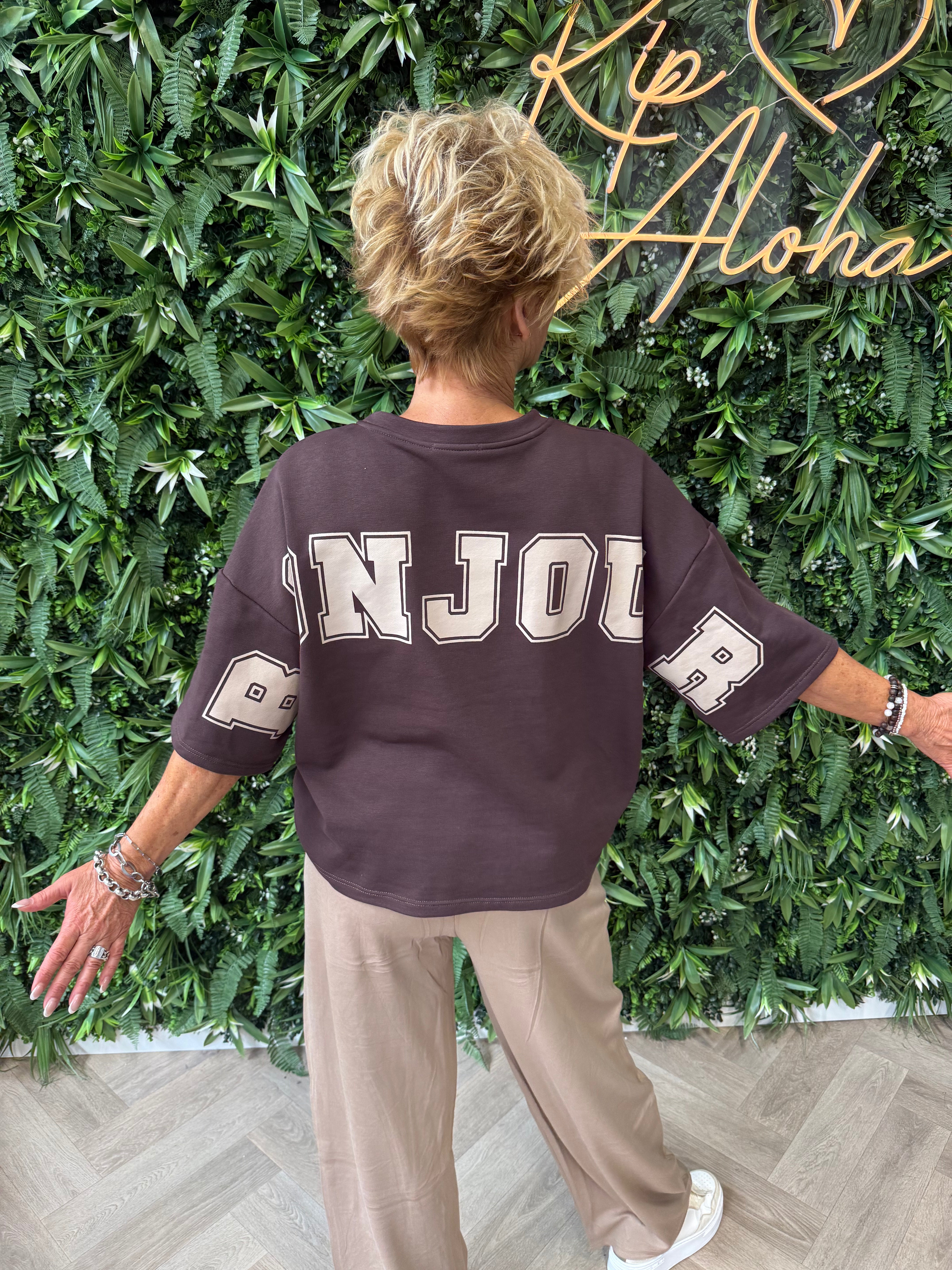 Sweater korte mouwen bonjour donkerbruin
