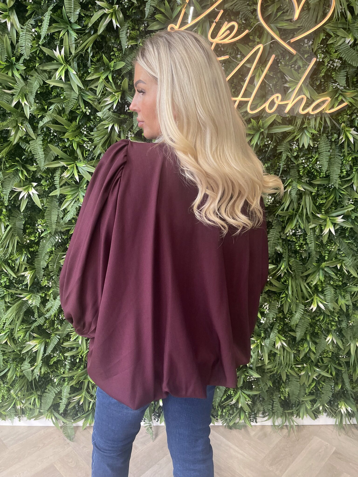 Bomber jasje knopen met pofmouwen aubergine