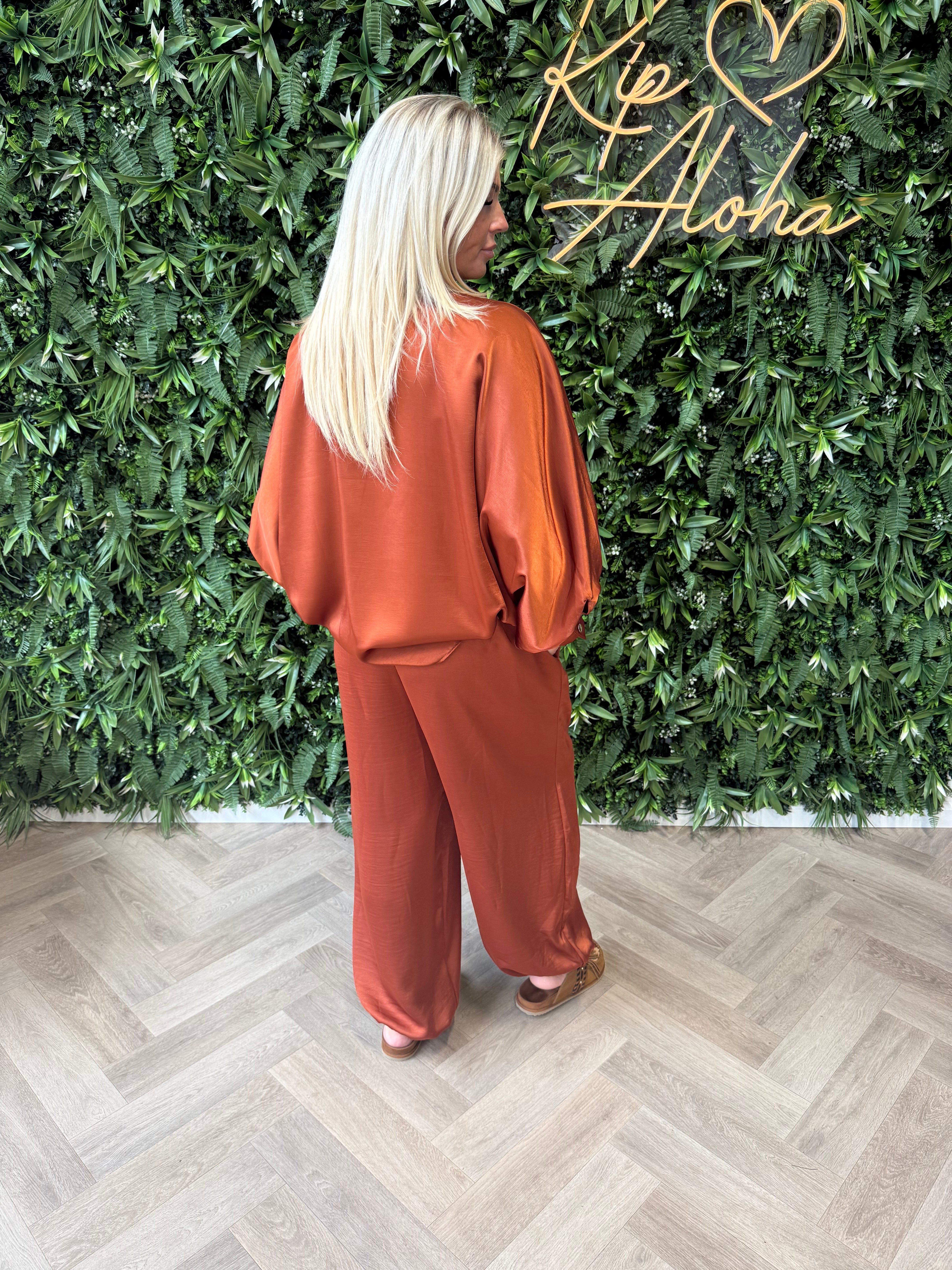 Silky broek met aantrekkoord brique