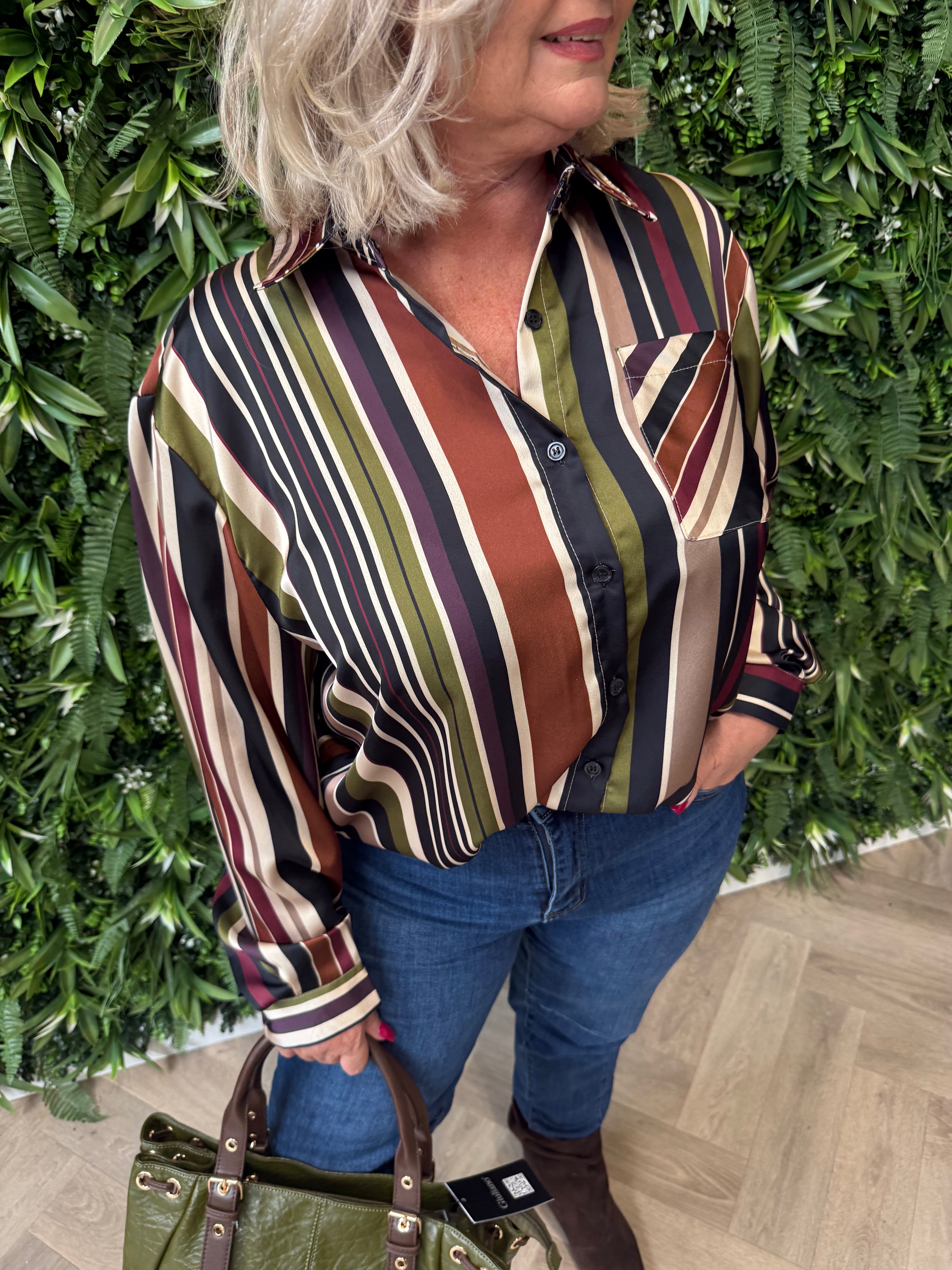 Blouse strepen met borstzakje zwart