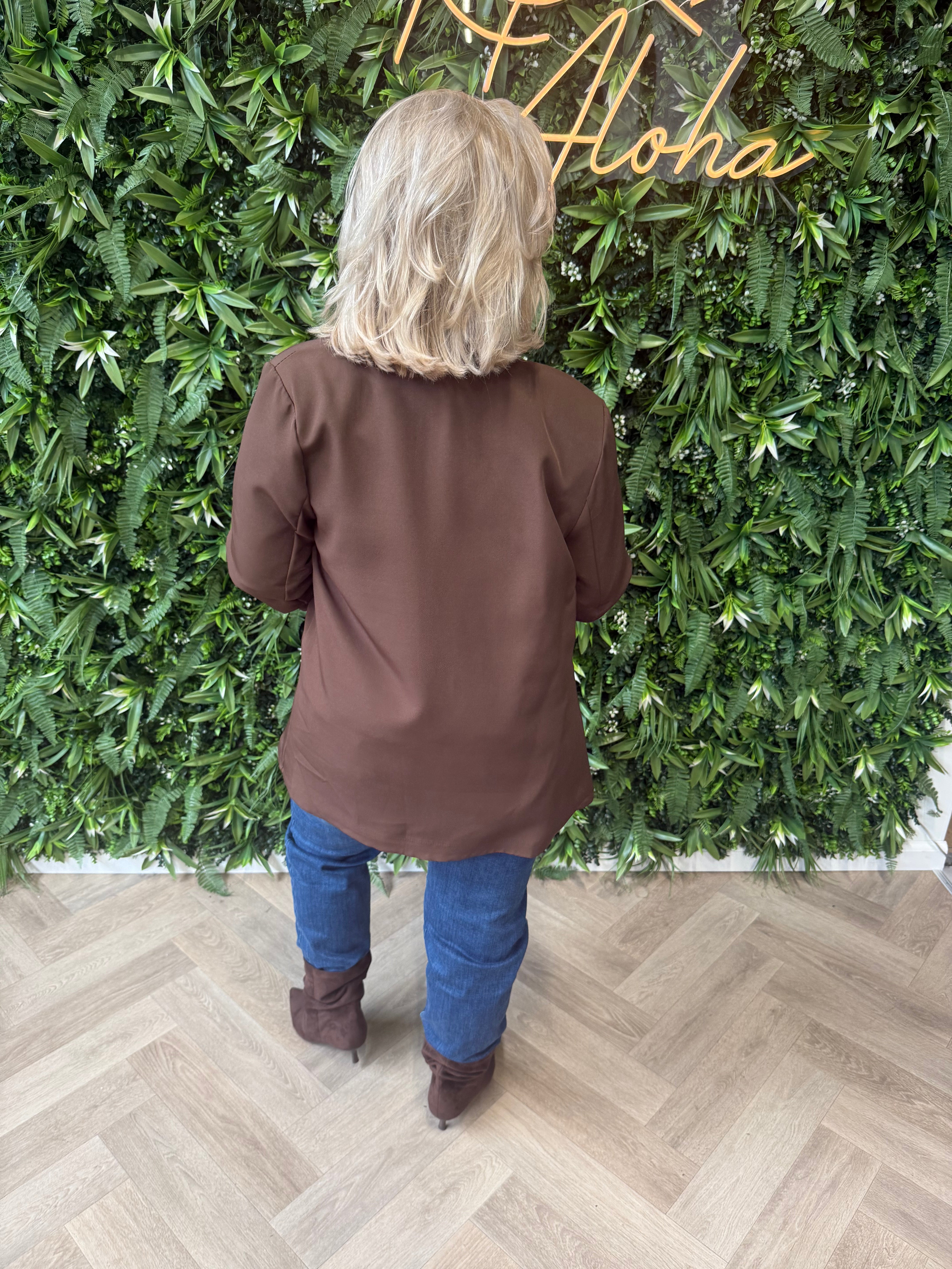 Blazer uni ophaalmouwen donkerbruin
