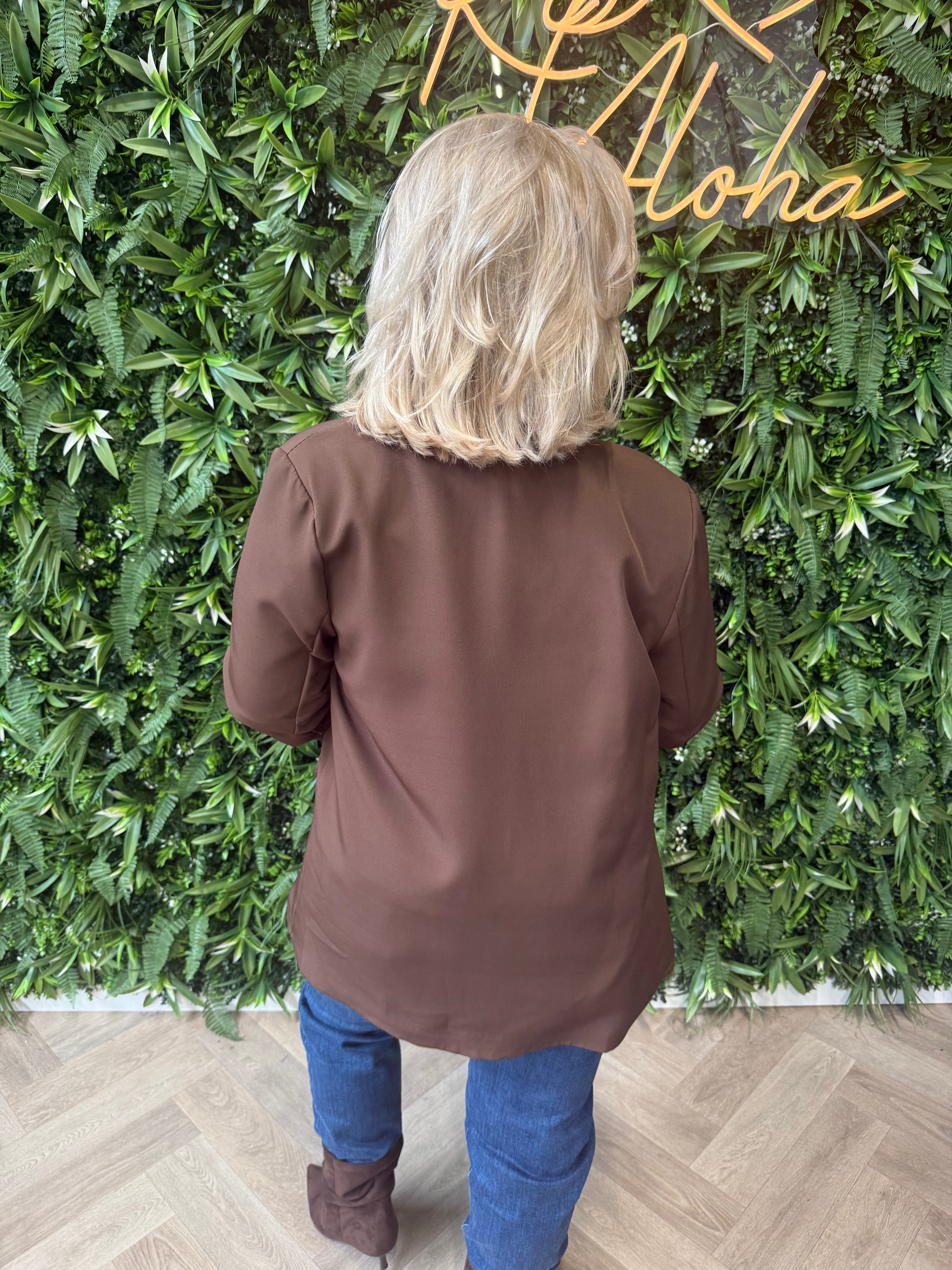 Blazer uni ophaalmouwen donkerbruin