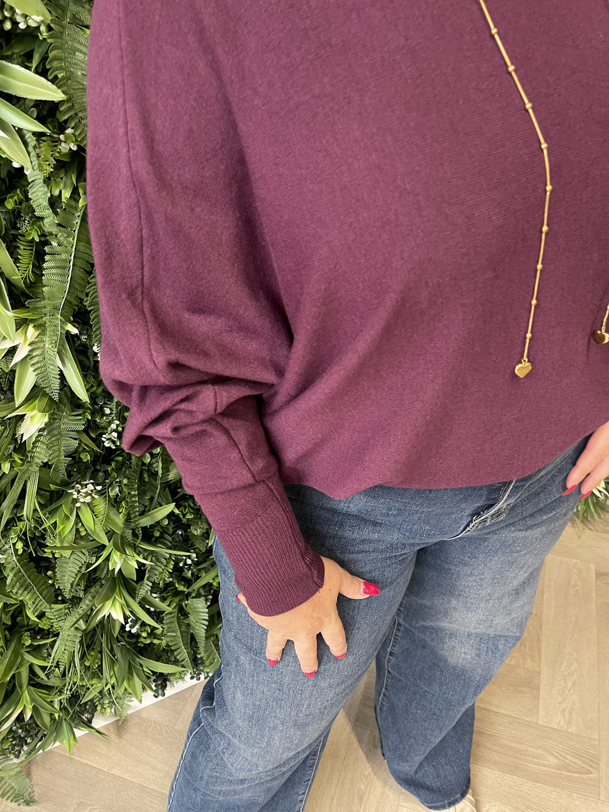 Vleermuis trui uni aubergine