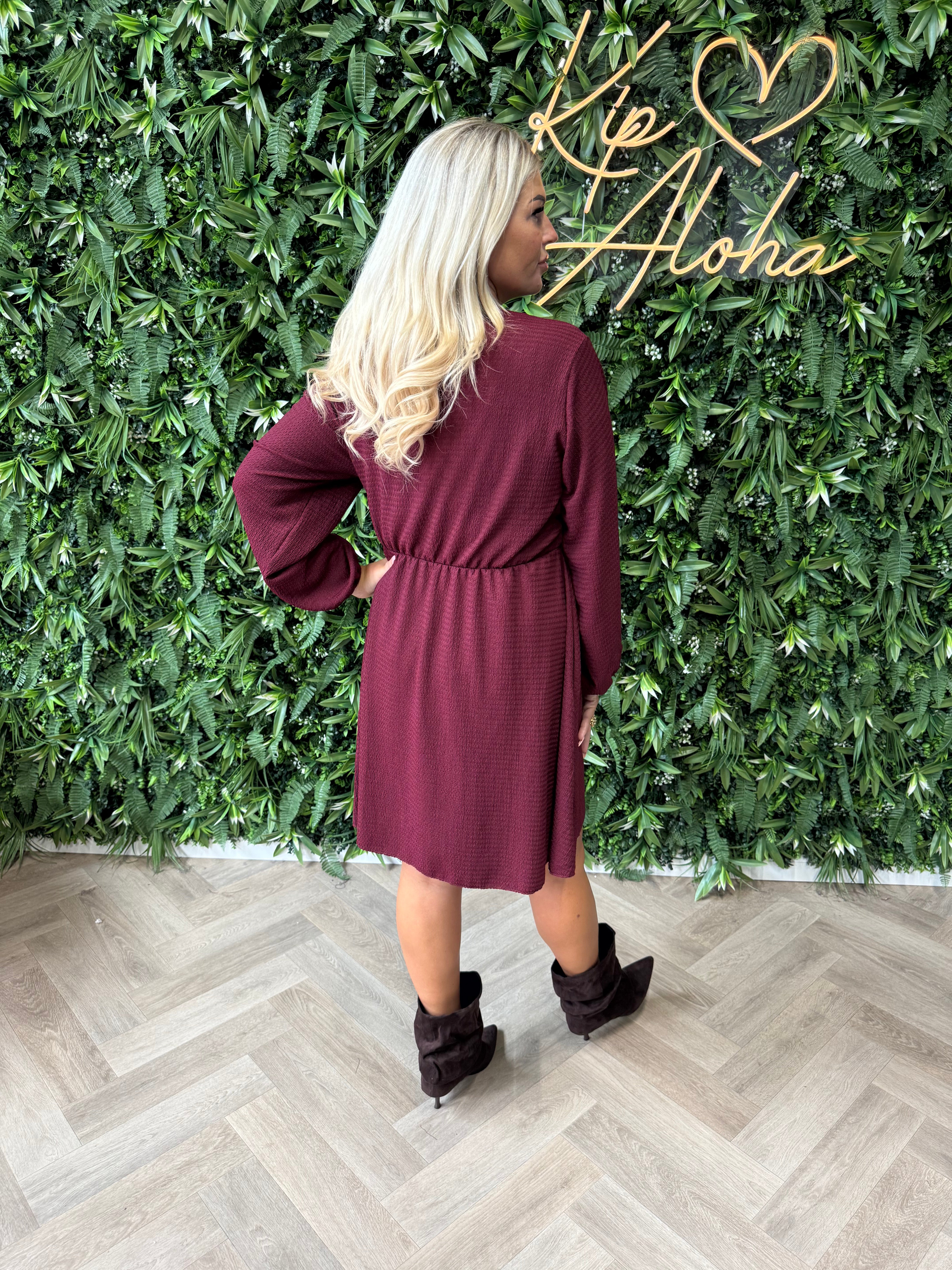 Jurk wafelstof bordeaux