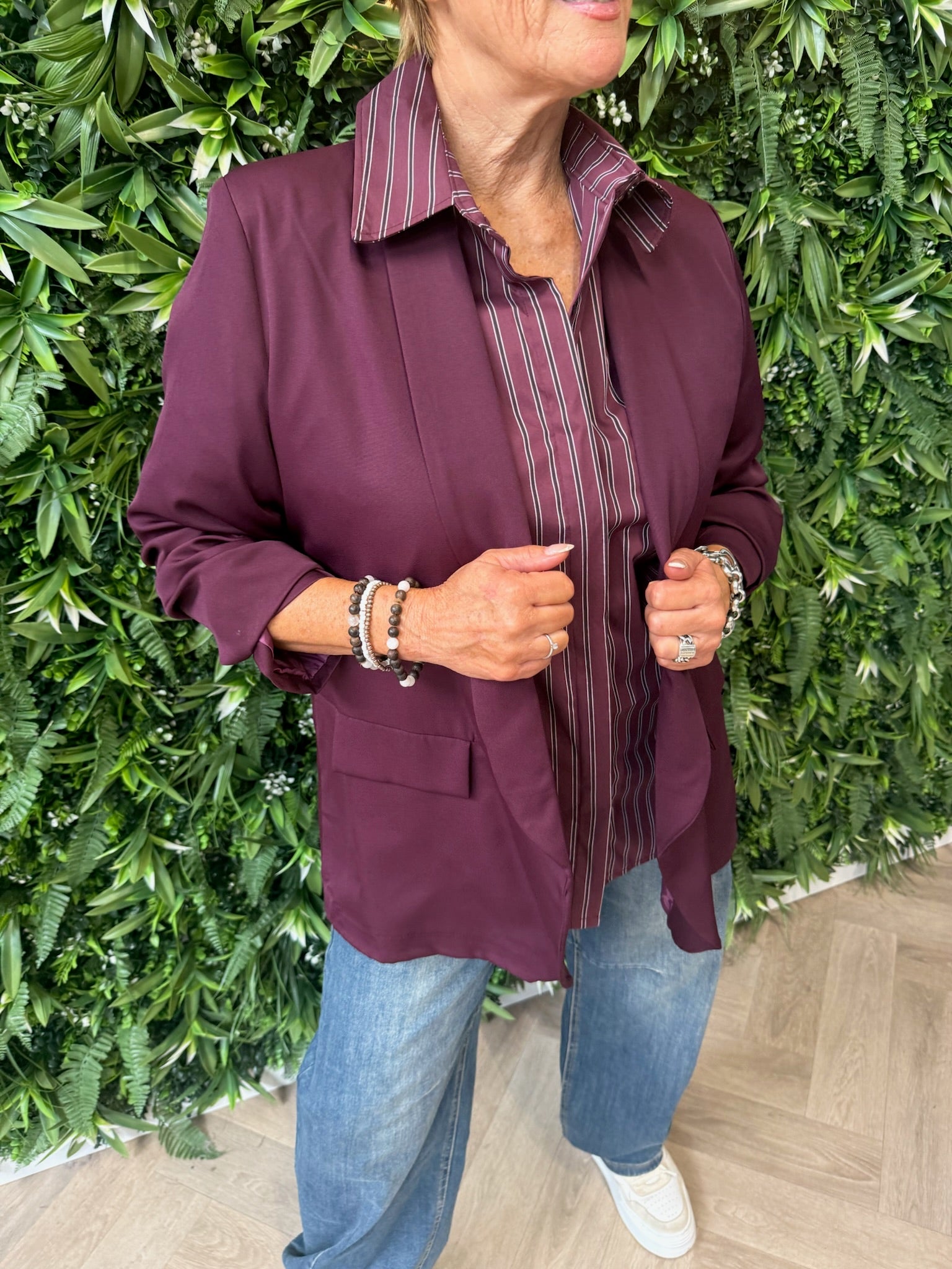 Blazer uni ophaalmouwen aubergine