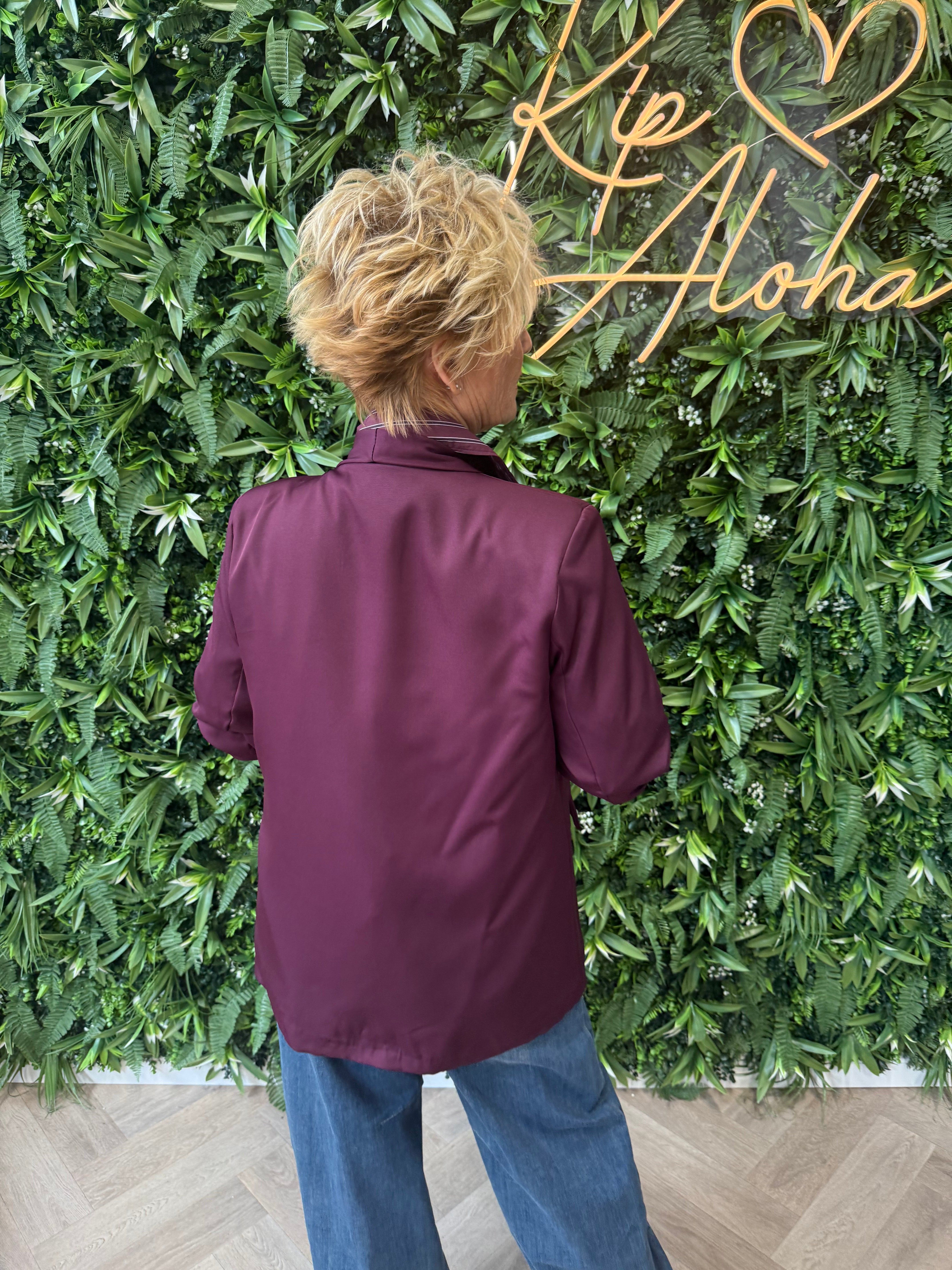Blazer uni ophaalmouwen aubergine