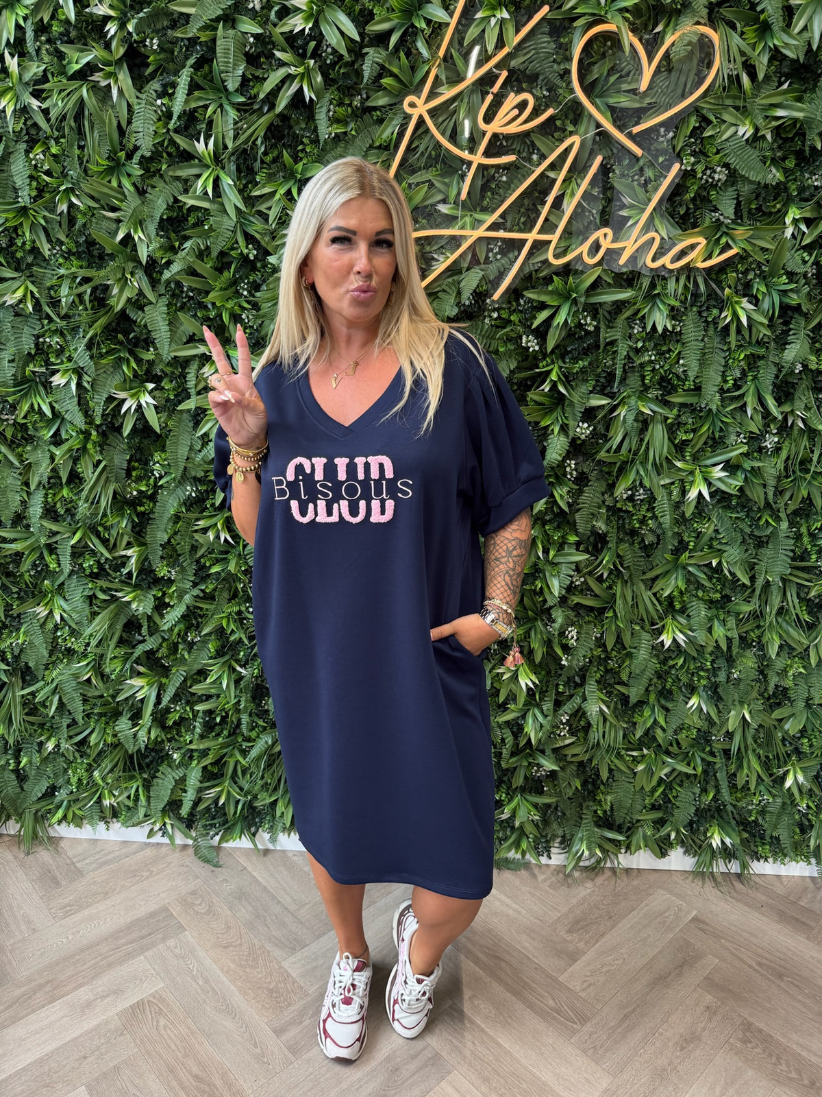 T-shirt dress pofmouwen bisous marineblauw