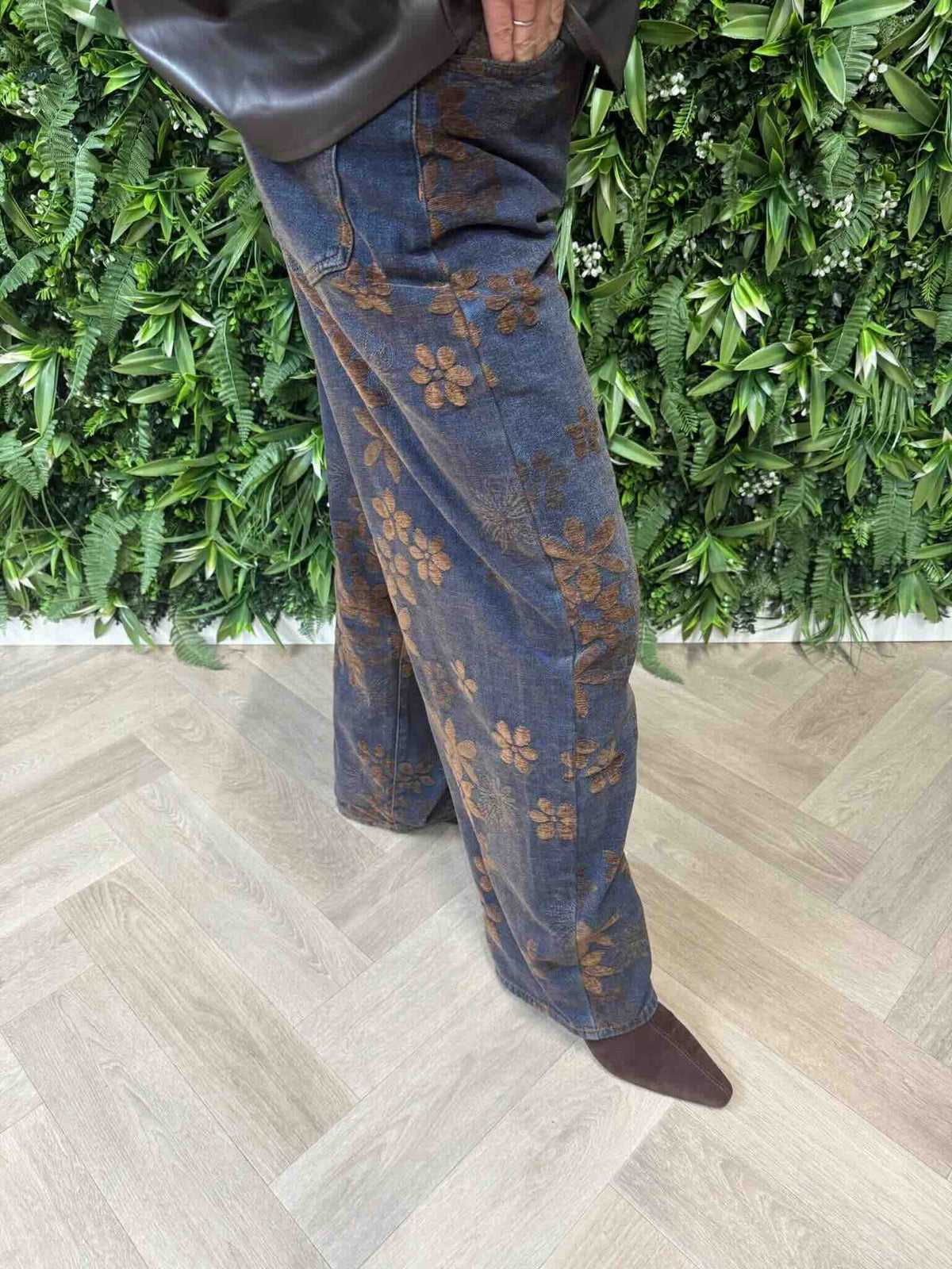 Marivy flower jeans middenblauw/bruin