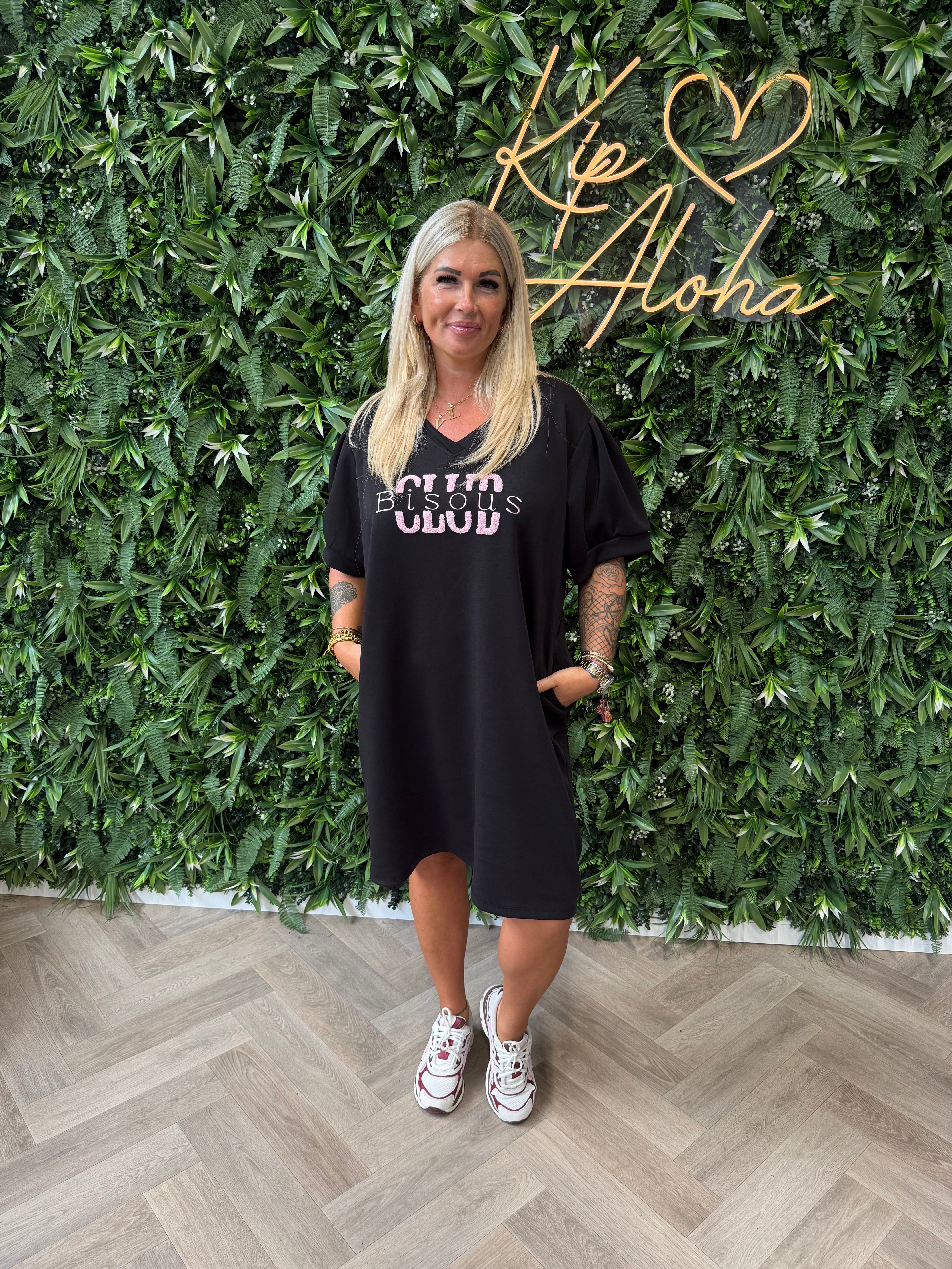T-shirt dress pofmouwen bisous zwart