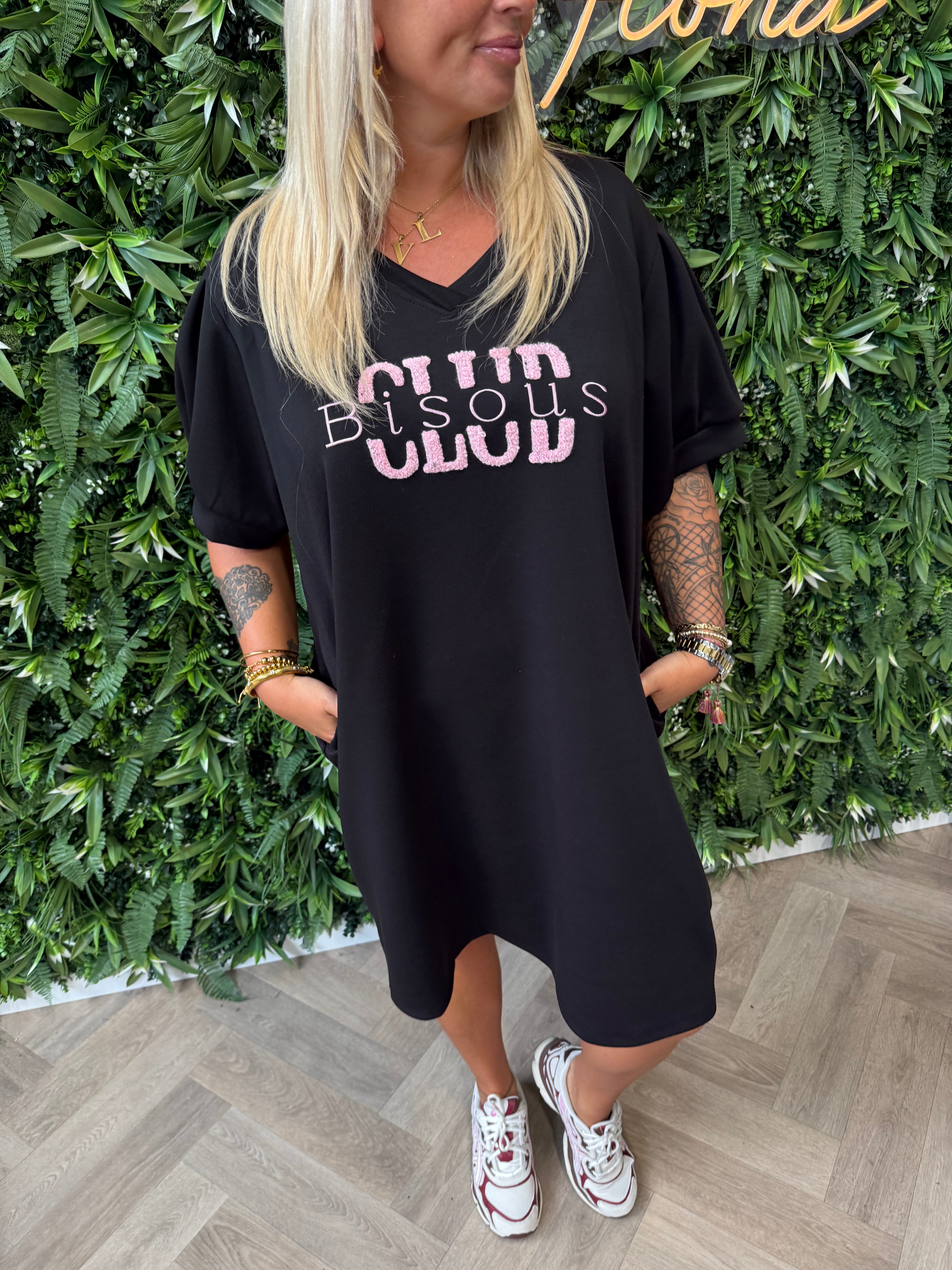 T-shirt dress pofmouwen bisous zwart