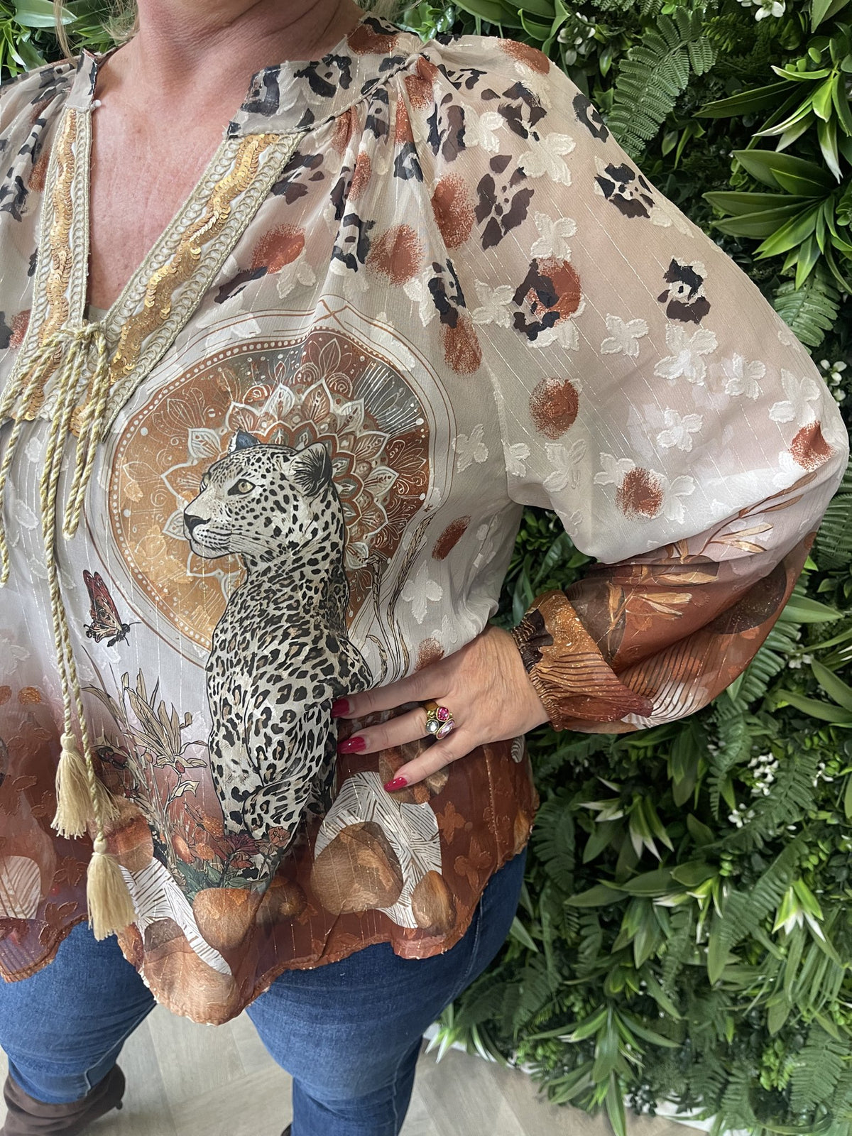 Blouse mixed prints beige/brique