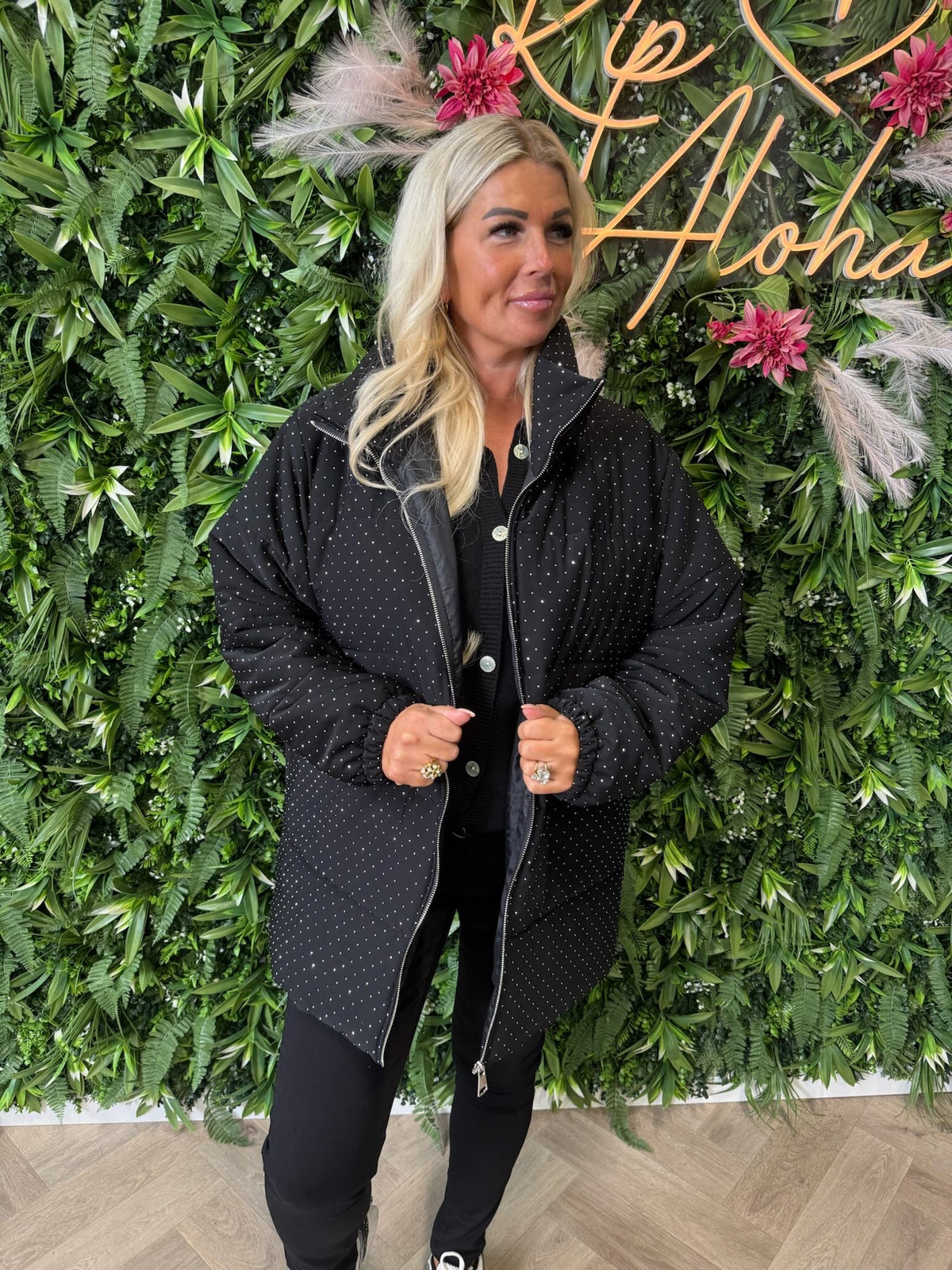 Puffer jas strass zwart
