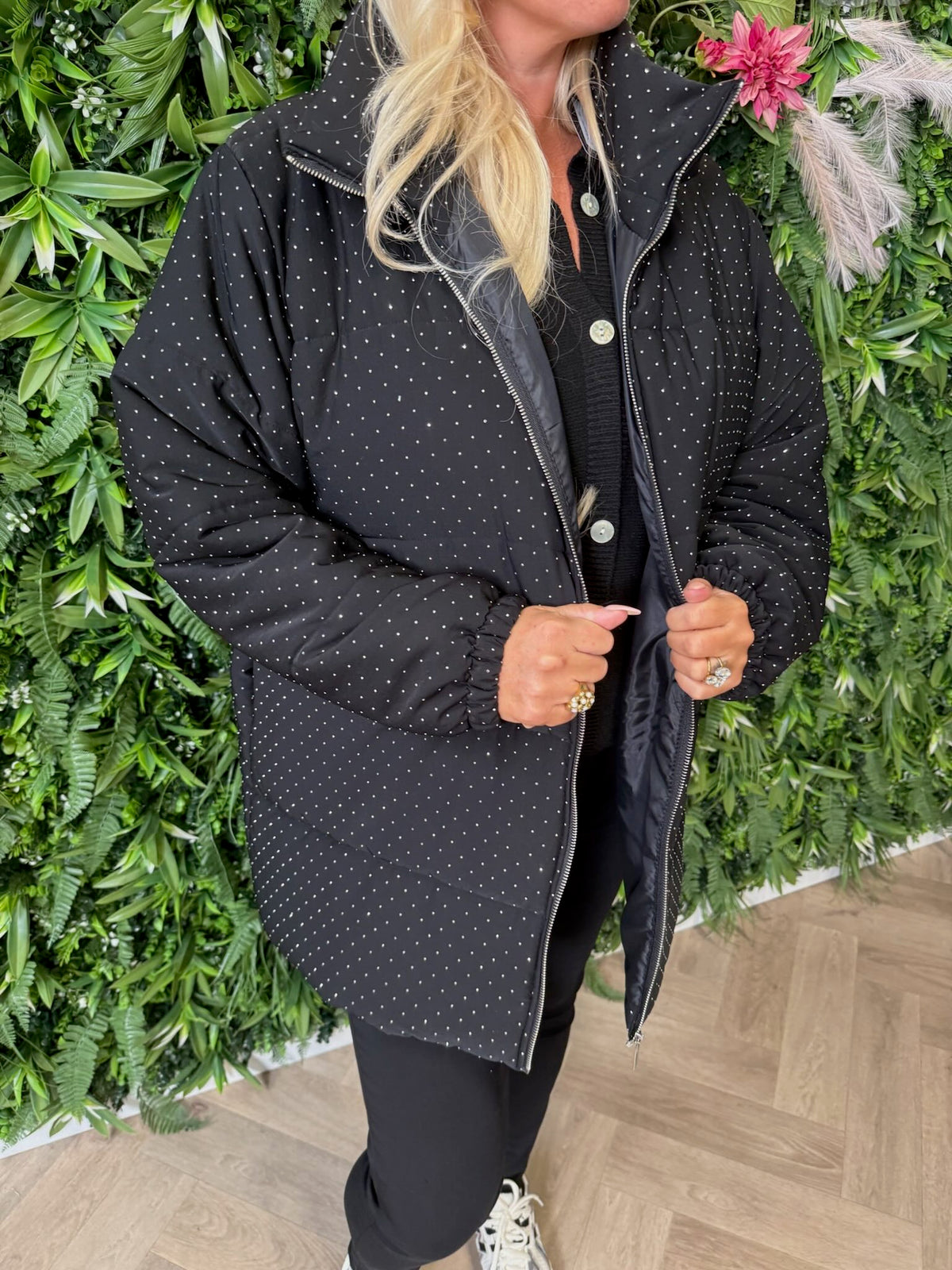 Puffer jas strass zwart
