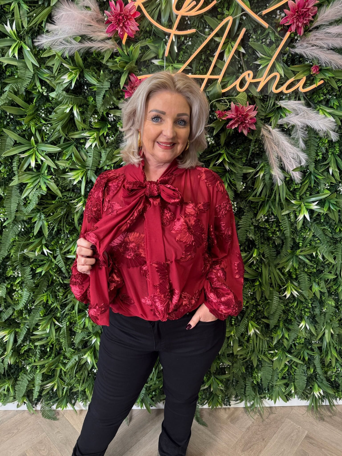 Blouse met bloemenmotief rood