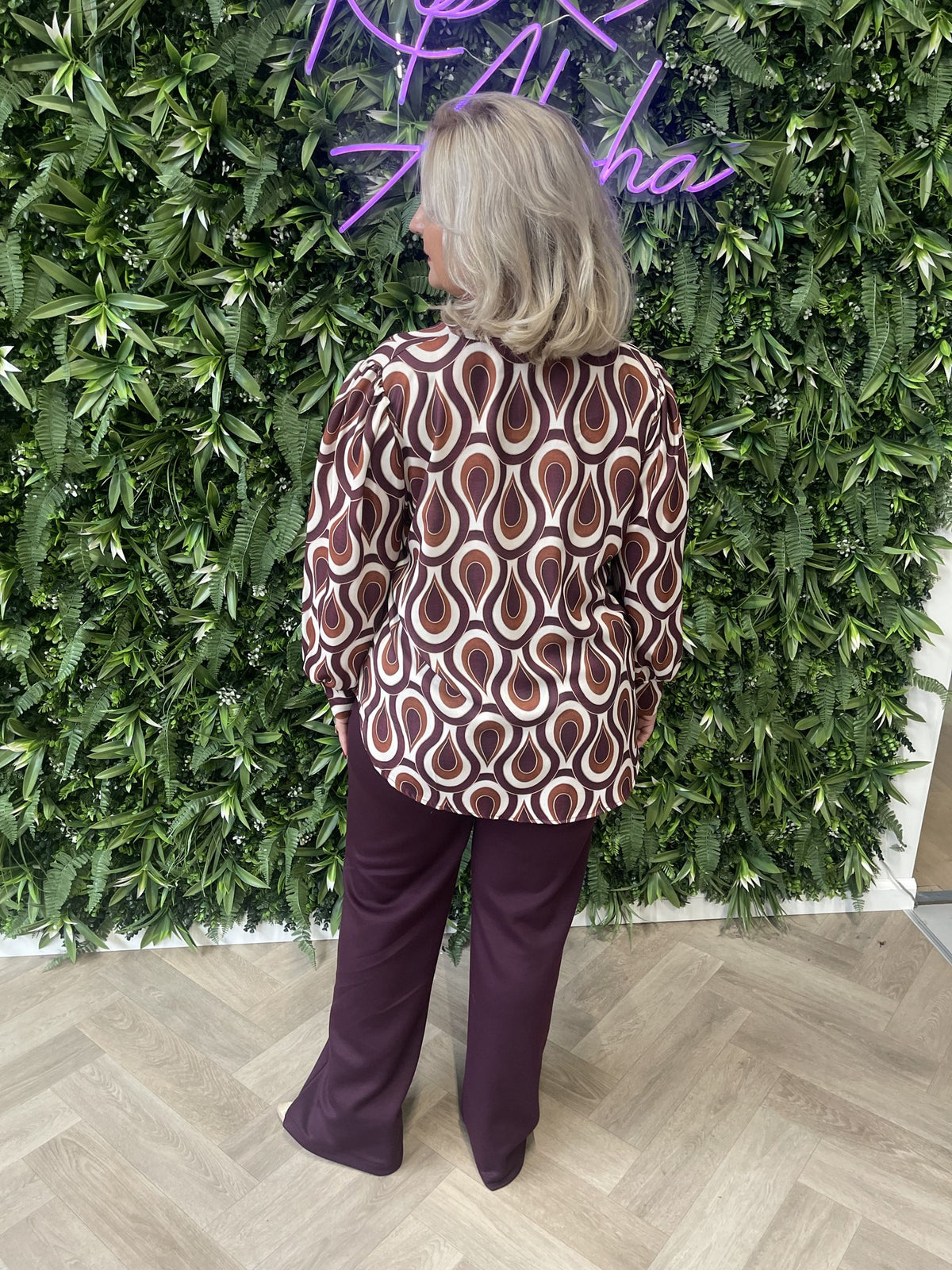 Top v-hals print druppel bordeaux