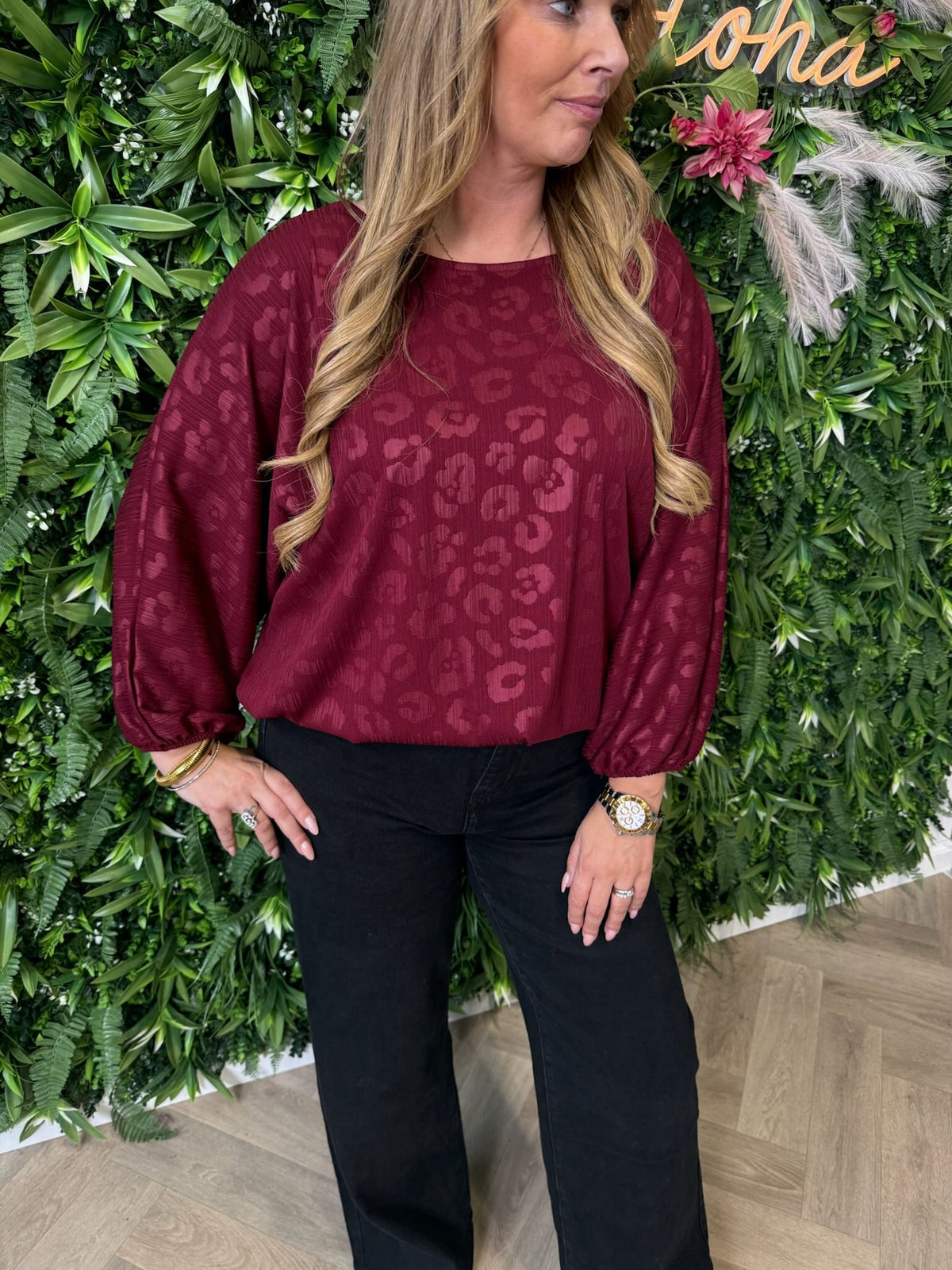 Vleermuis top panterprint bordeaux