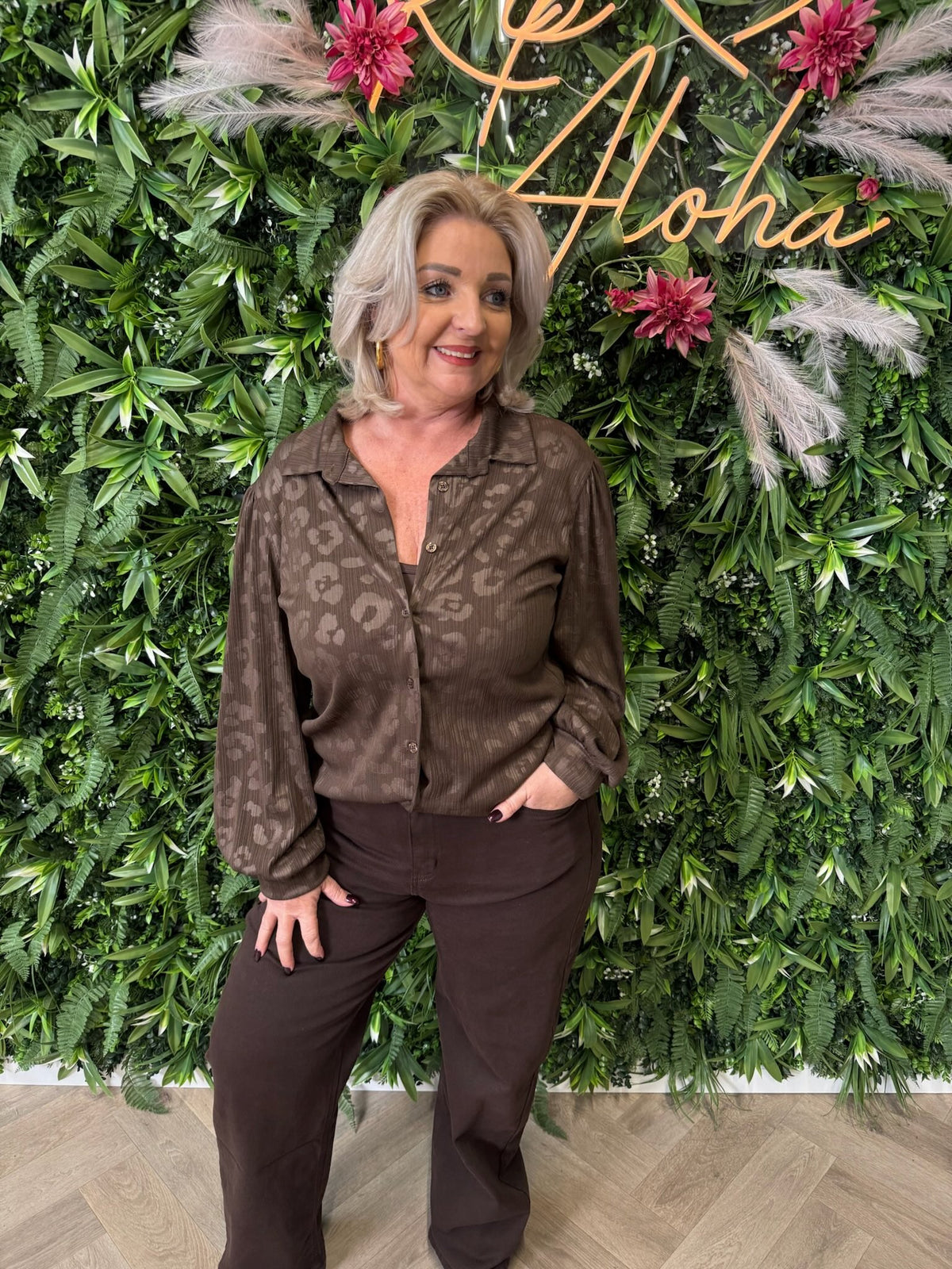 Blouse panterprint donkerbruin