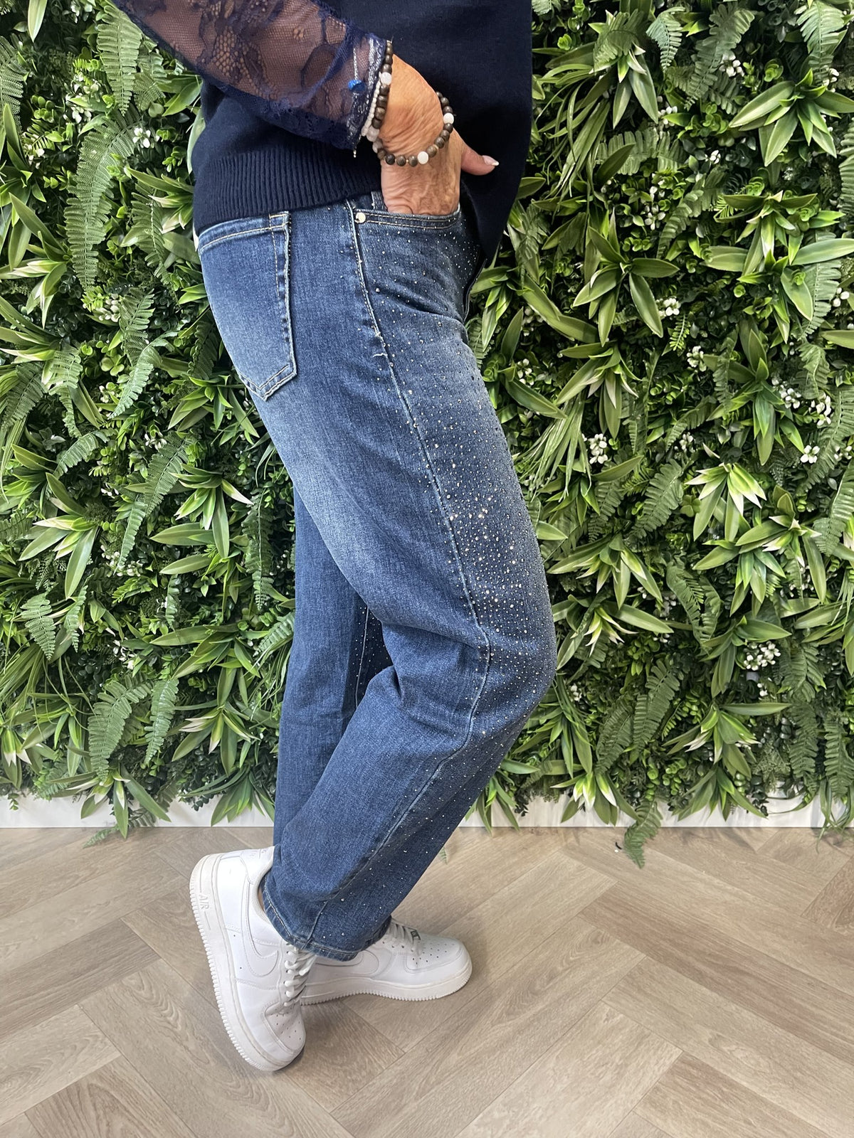 G-smack baggy fit jeans strass middenblauw
