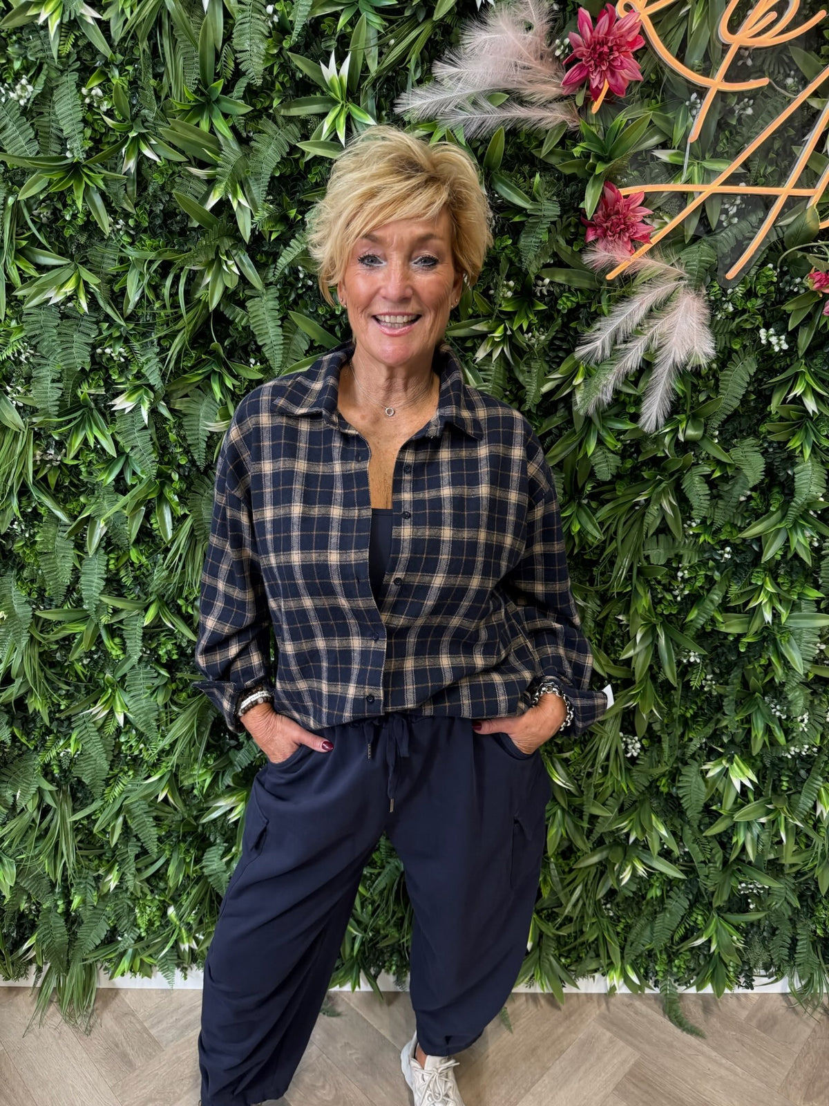 Blouse ruitpatroon marineblauw