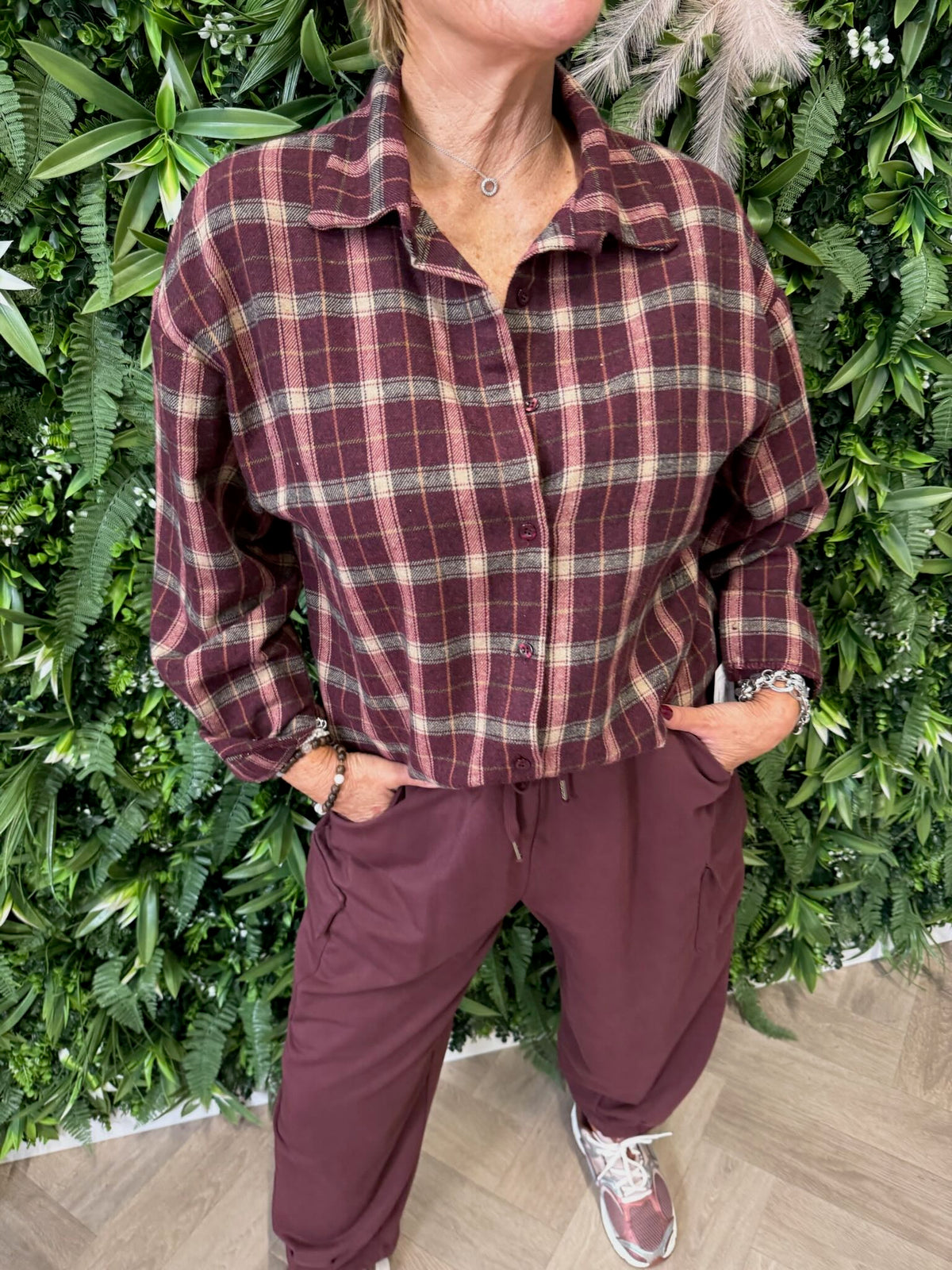 Blouse ruitpatroon bordeaux