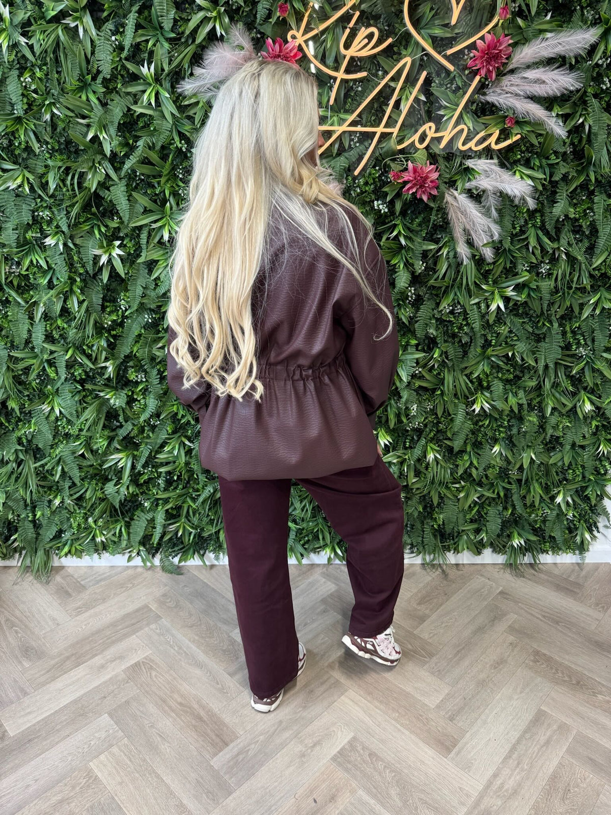 Leatherlook jasje elastieken taille aubergine
